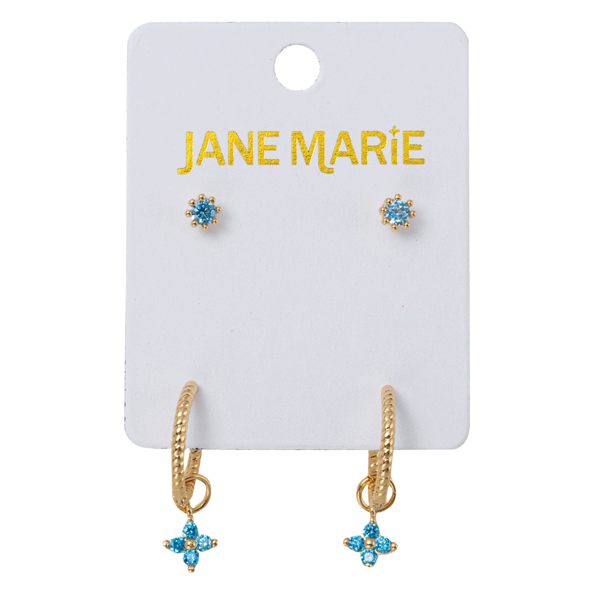 18K Gold Plated Set of 2, Blue Crystal with Blue Crystal Huggie Earring