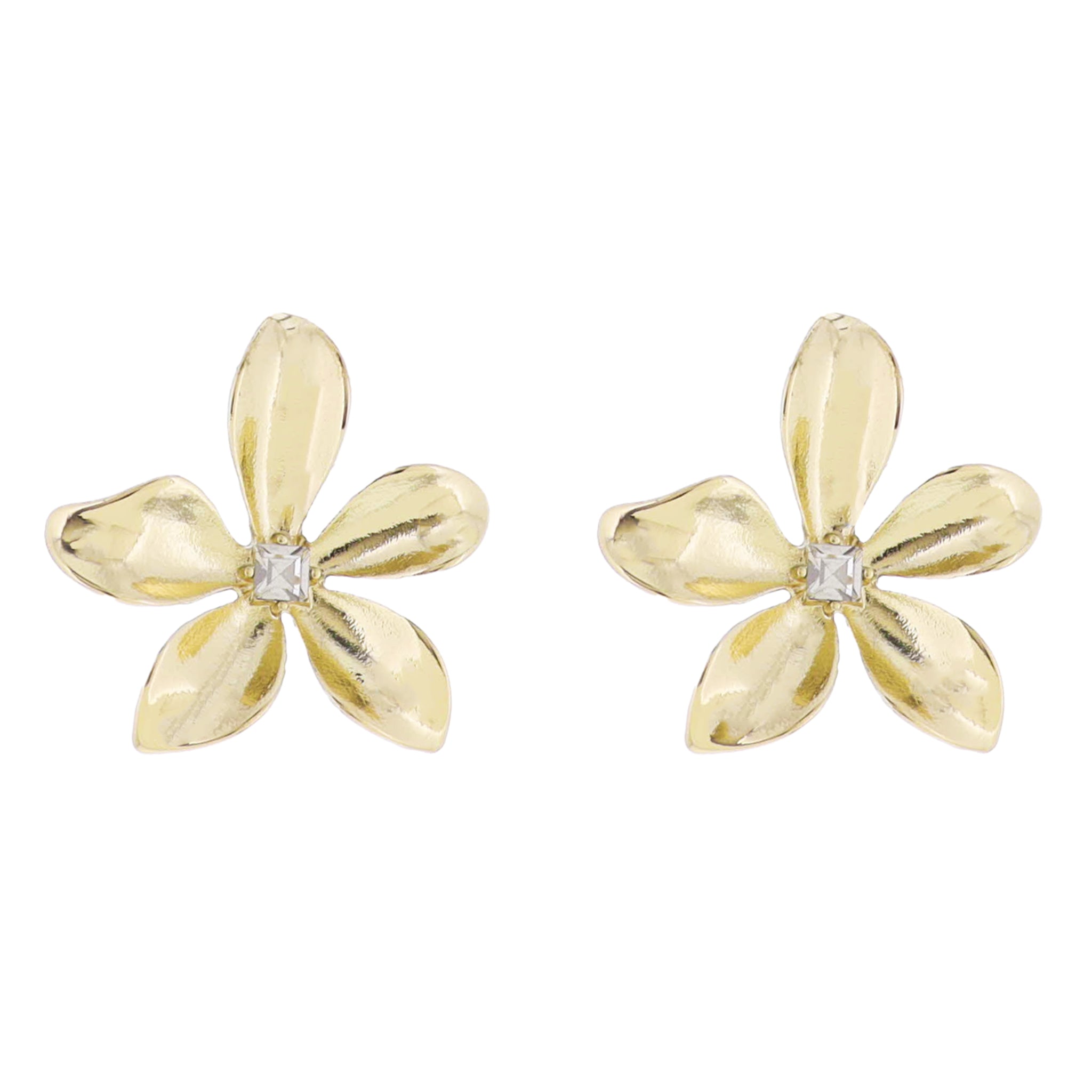 Gold Flower with Clear Crystal Center Earring