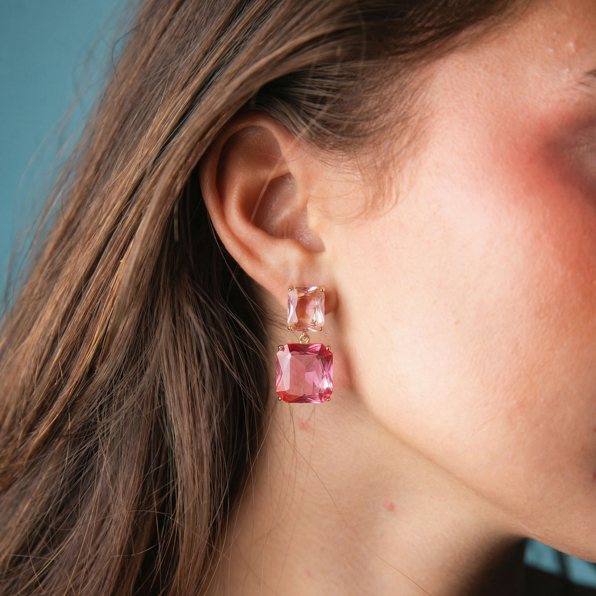 Pink, Light Pink Crystal Squares Earring