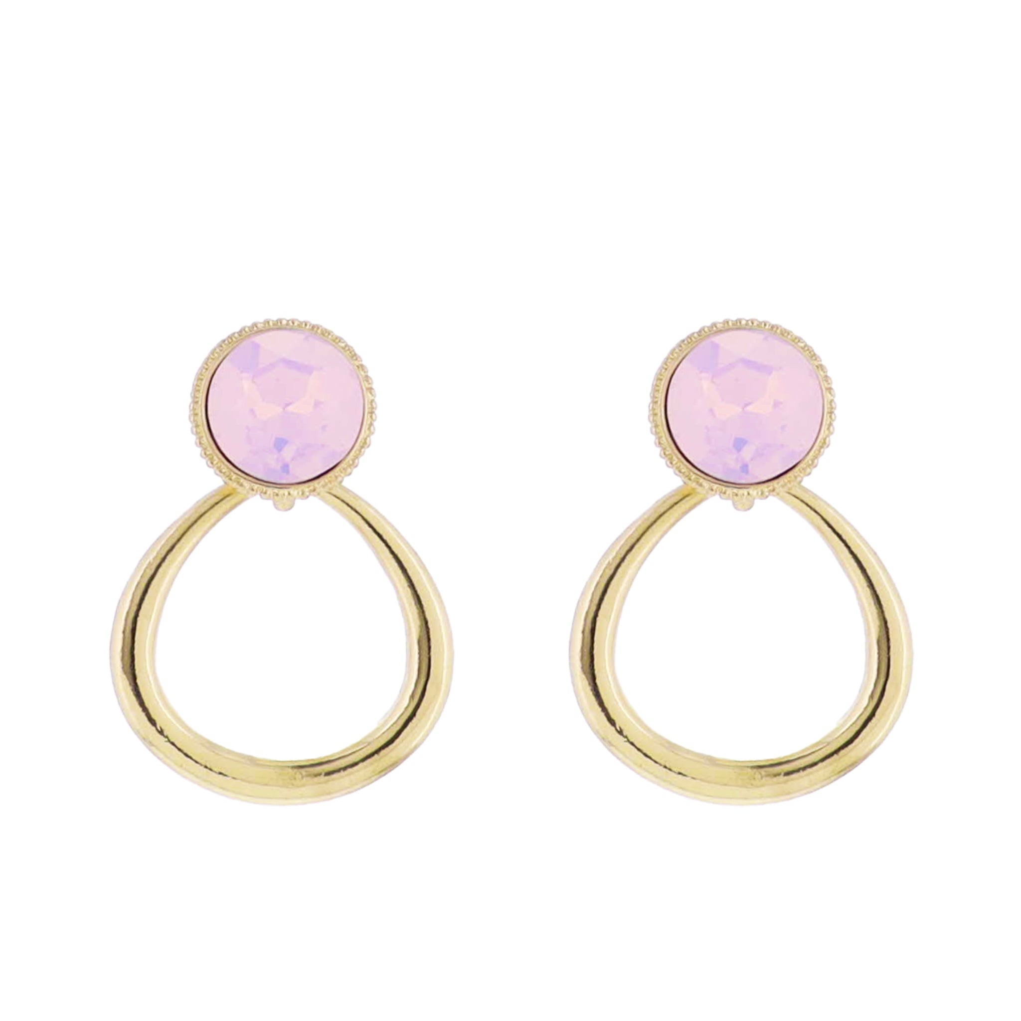 Pink Opal, Gold Circle Post with Gold Open Shape Earring