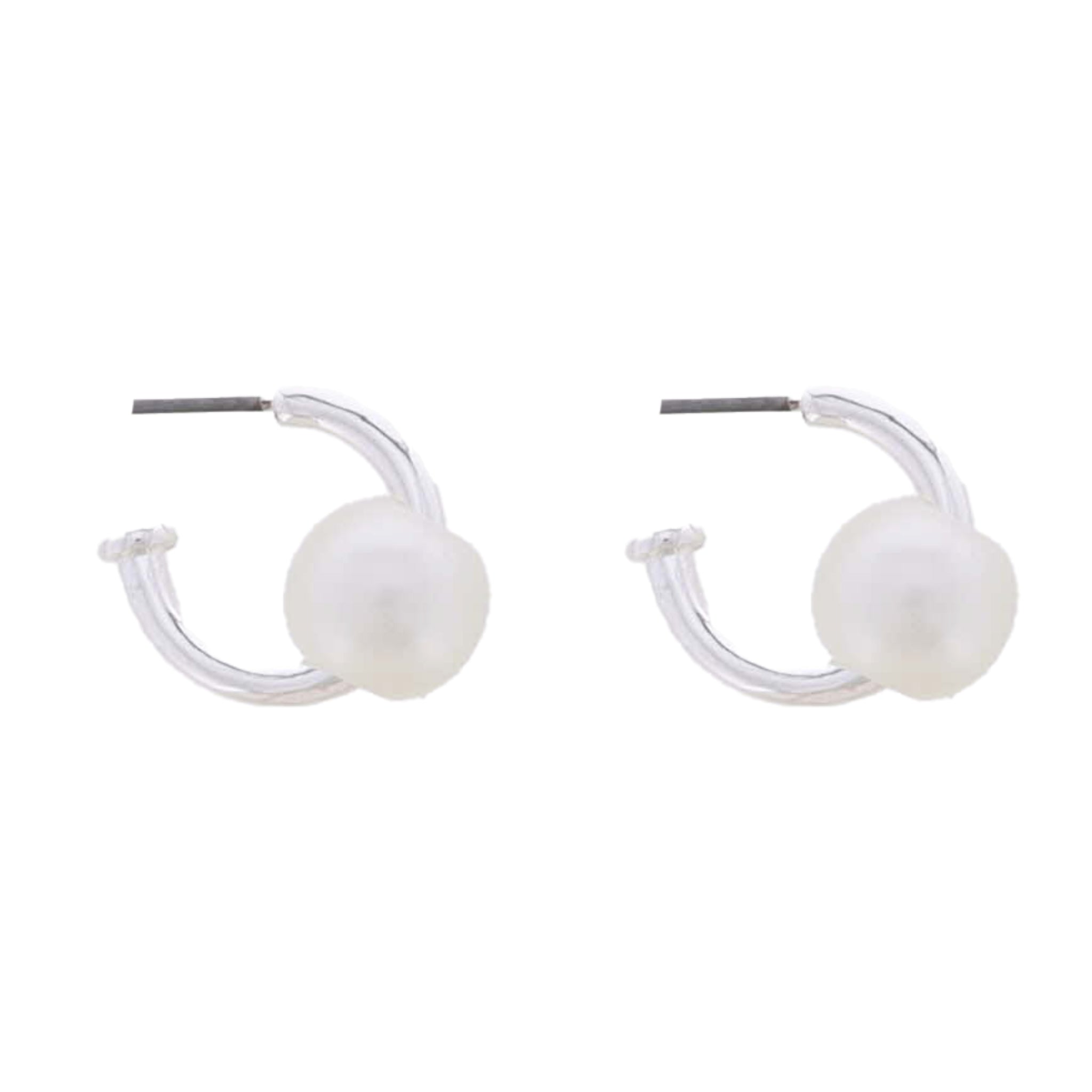 Silver Huggie Earring with Pearl