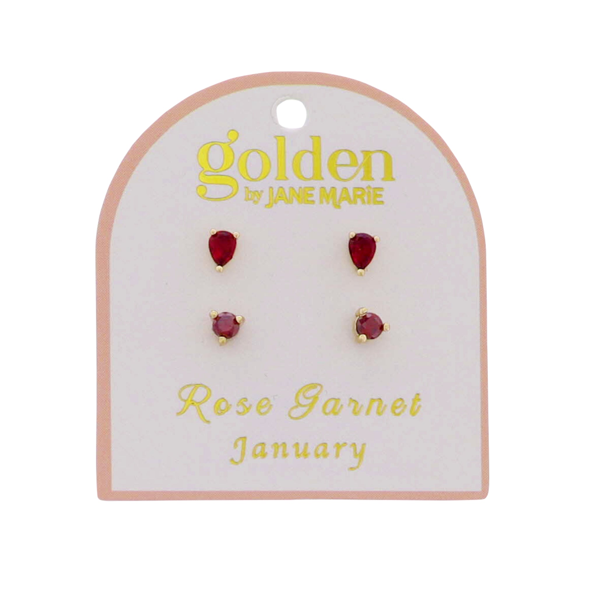 18k Gold Plated Set of 2, January Rose Garnet Stud Earrings