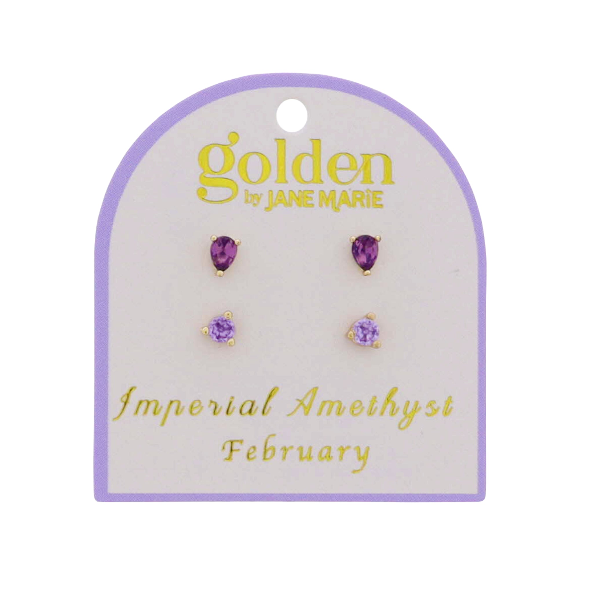 18k Gold Plated Set of 2, February Imperial Amethyst Stud Earrings