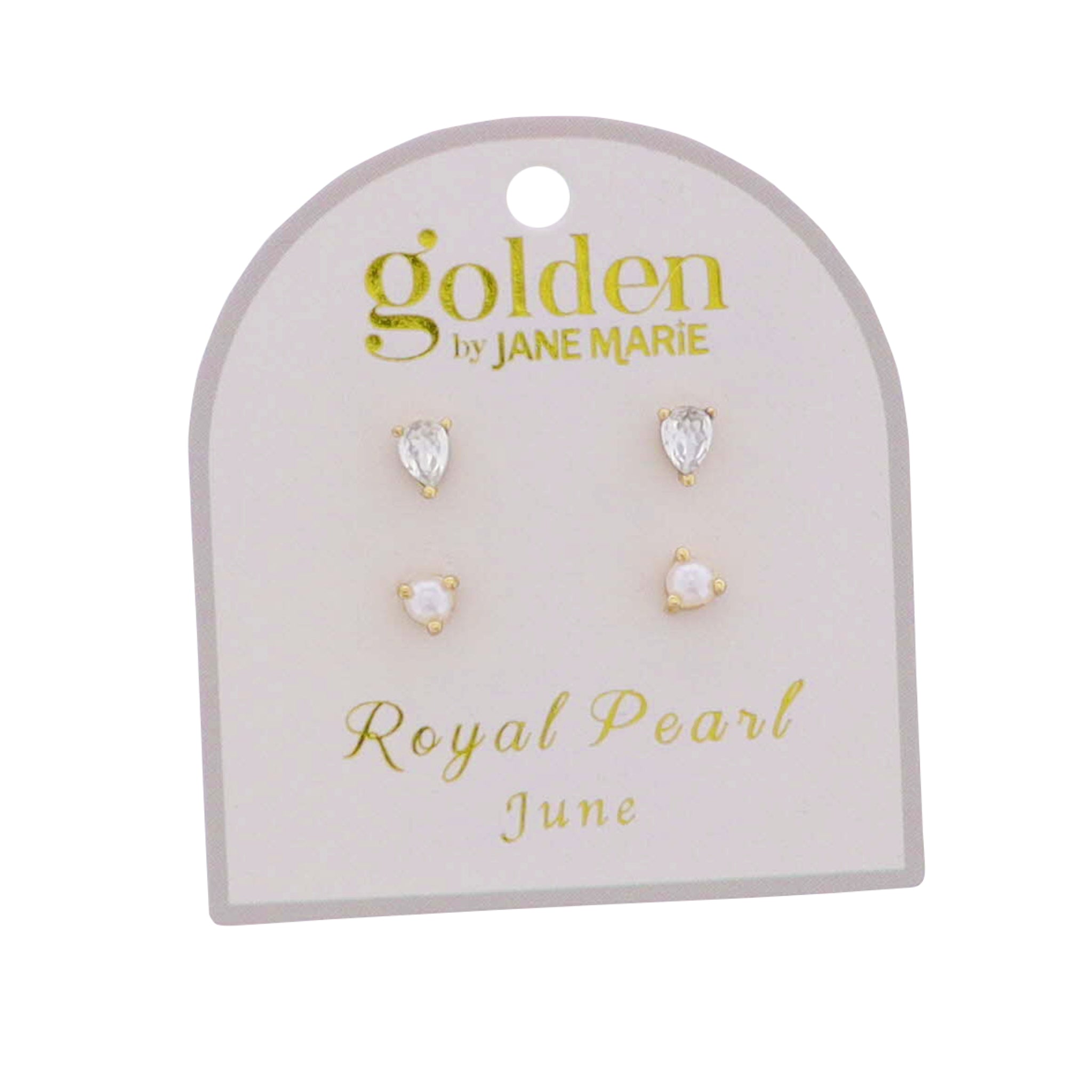 18k Gold Plated Set of 2, June Royal Pearl Stud Earrings