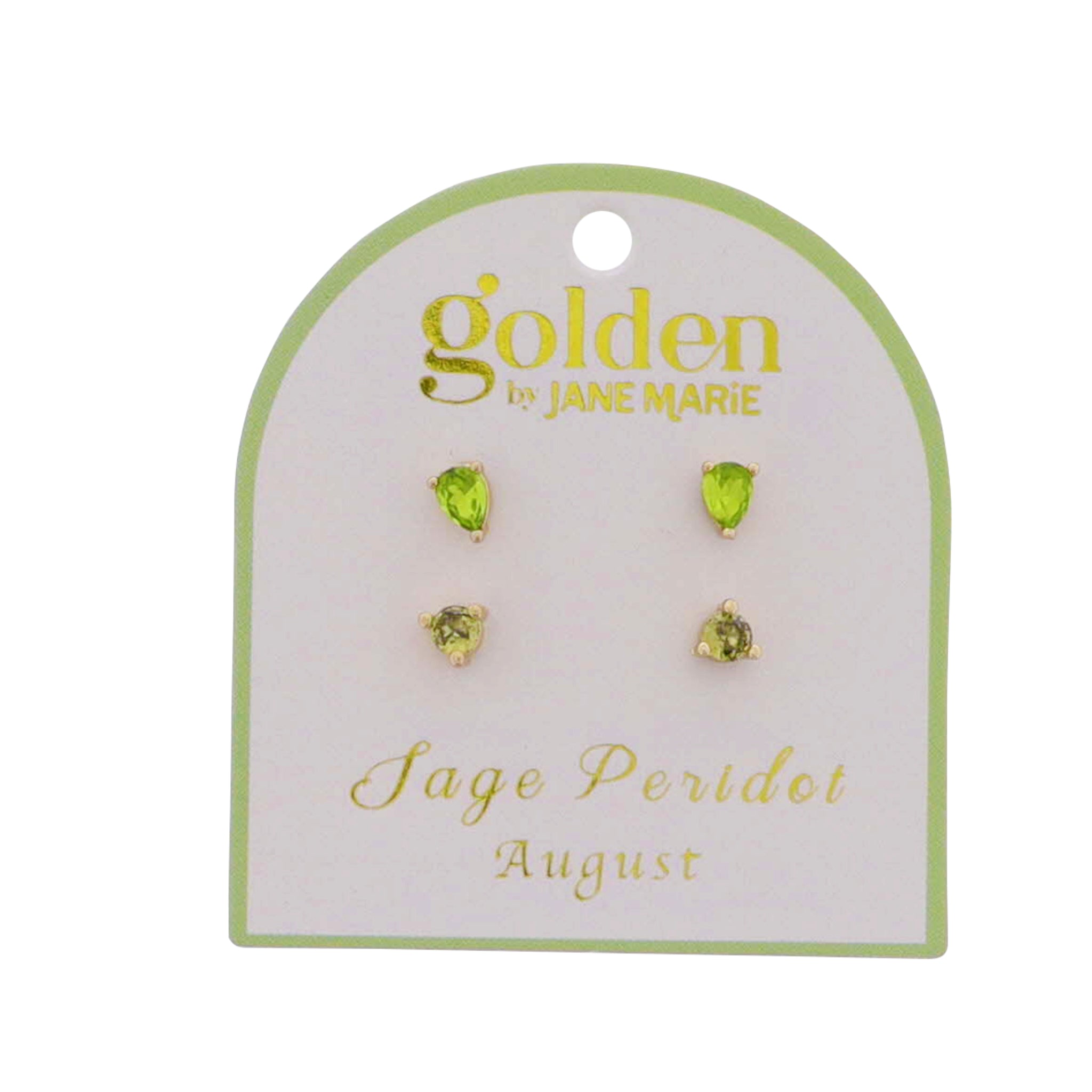 18k Gold Plated Set of 2, August Sage Peridot Stud Earrings