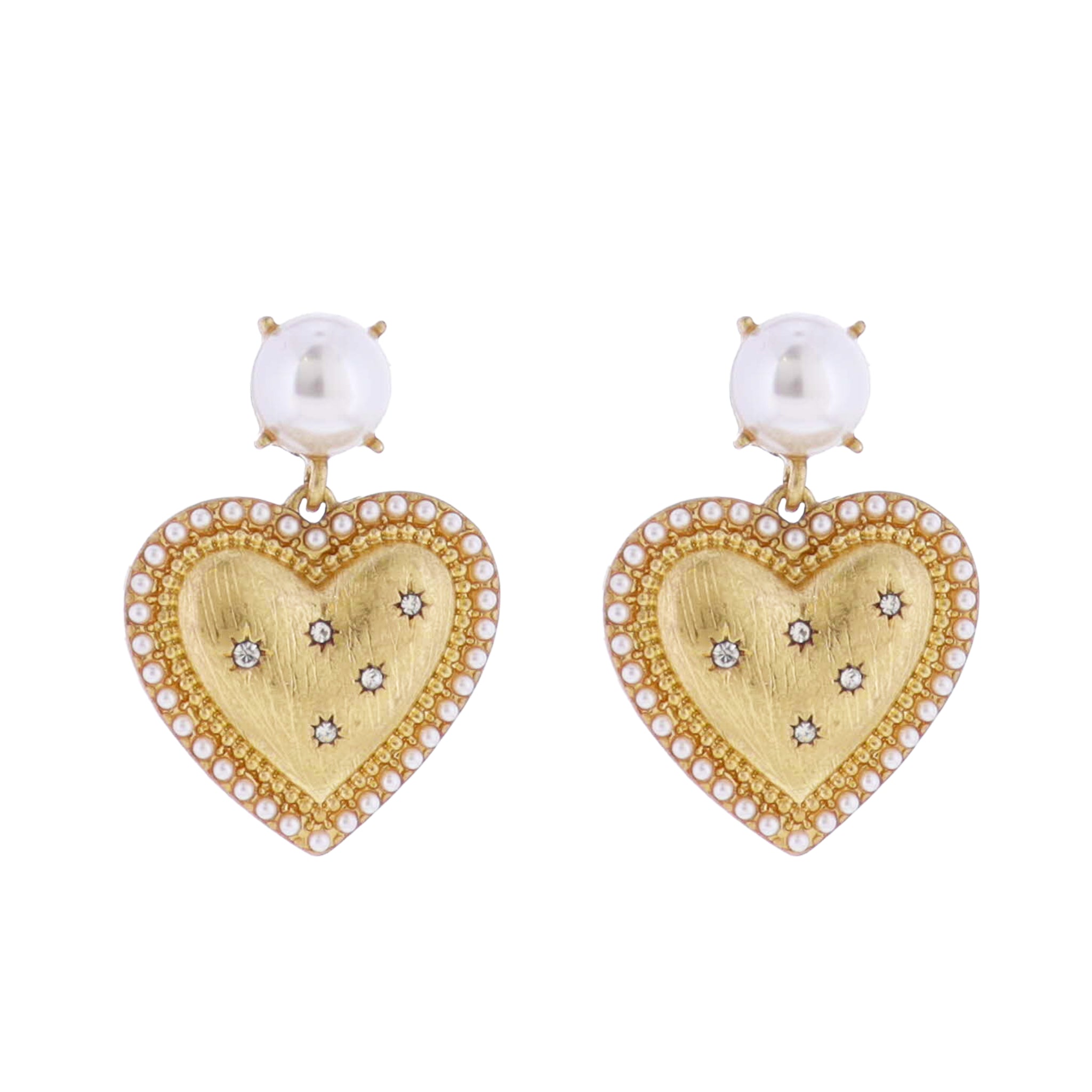Pearl Post Earring with Gold Heart with Pearl Edges
