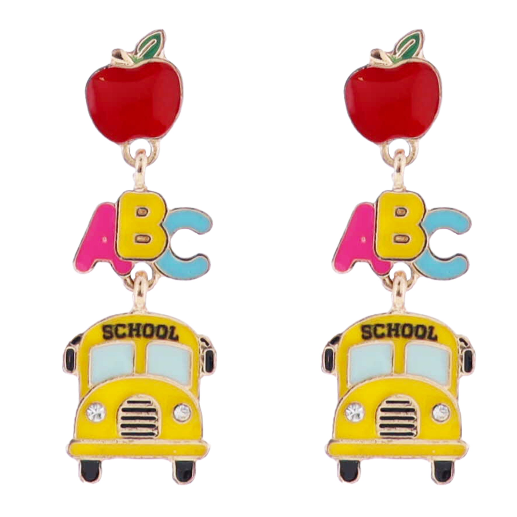 Apple Post, "ABC" Earring with Yellow School Bus