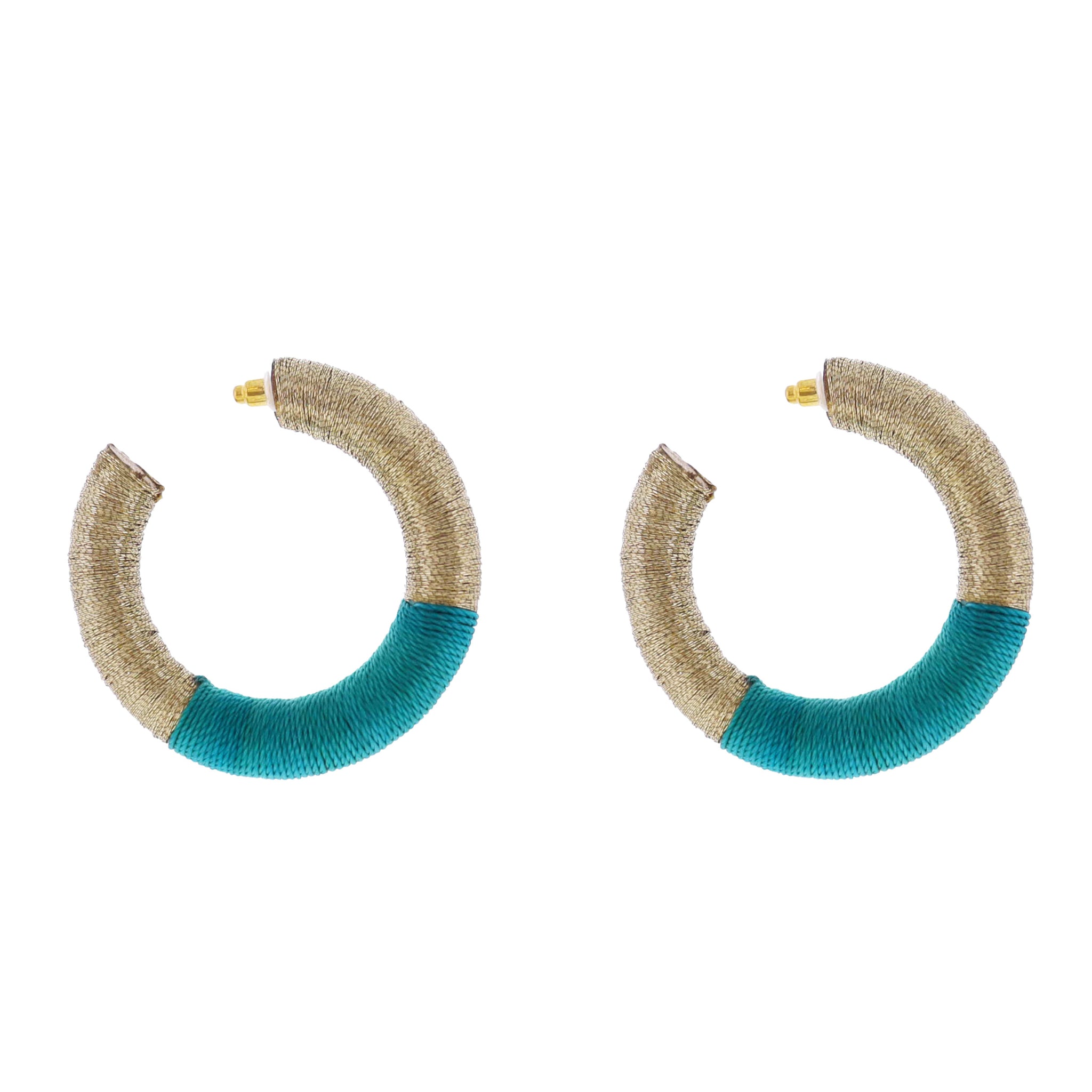 Gold, Teal Thread Hoop Earring