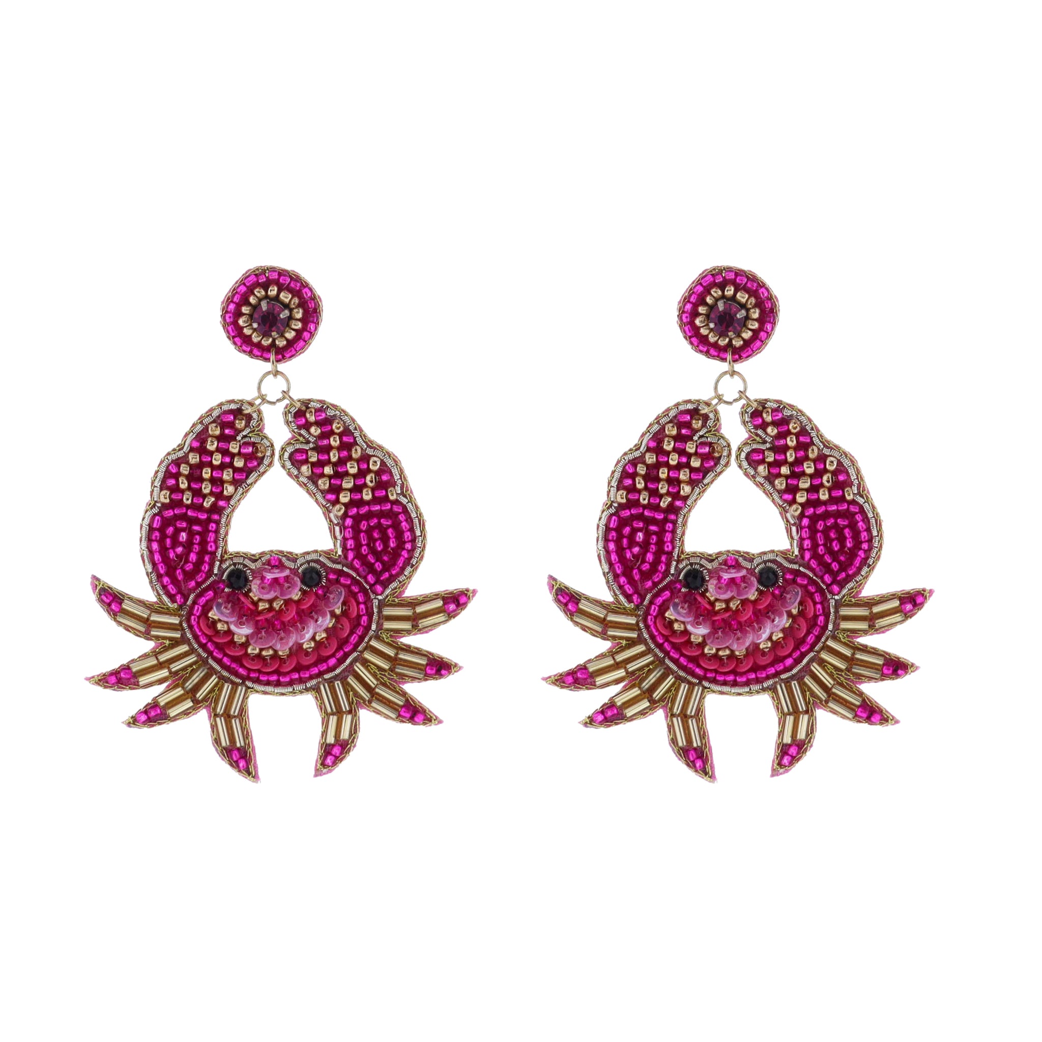 Pink, Gold Beaded Crab Earring