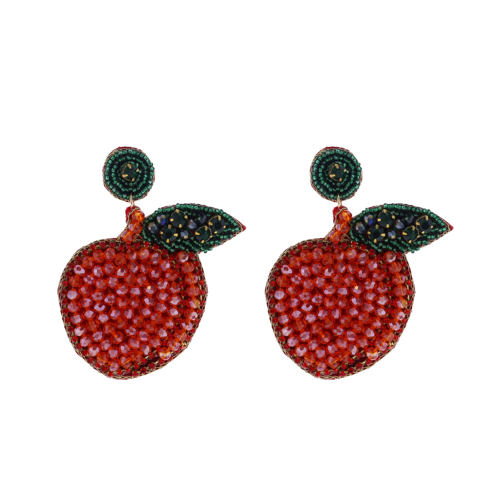 Orange, Green Beaded Peach Earring