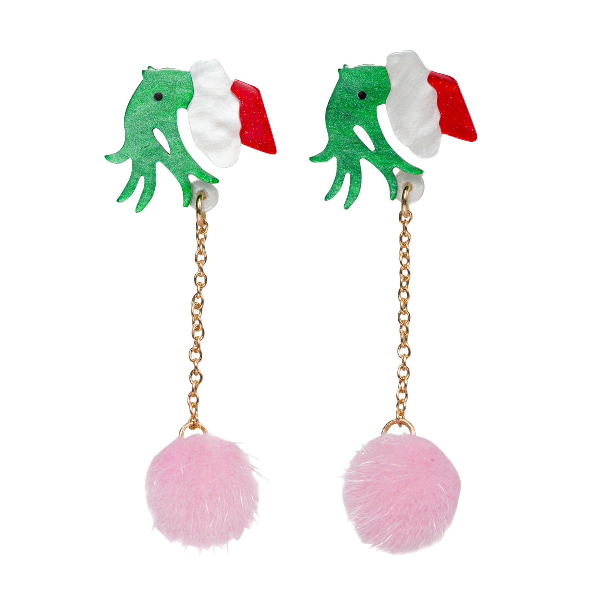 Acrylic Grinch Hand Earring with Red Pom