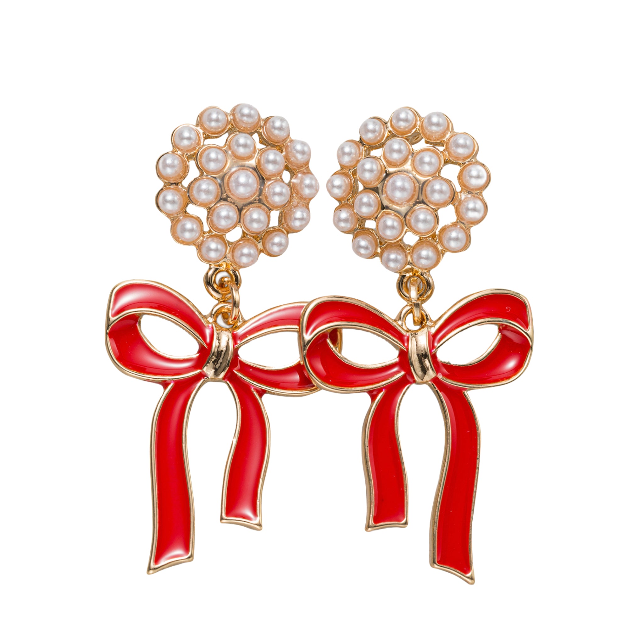 Enamel Bow Earring with Pearl, Crystal Post