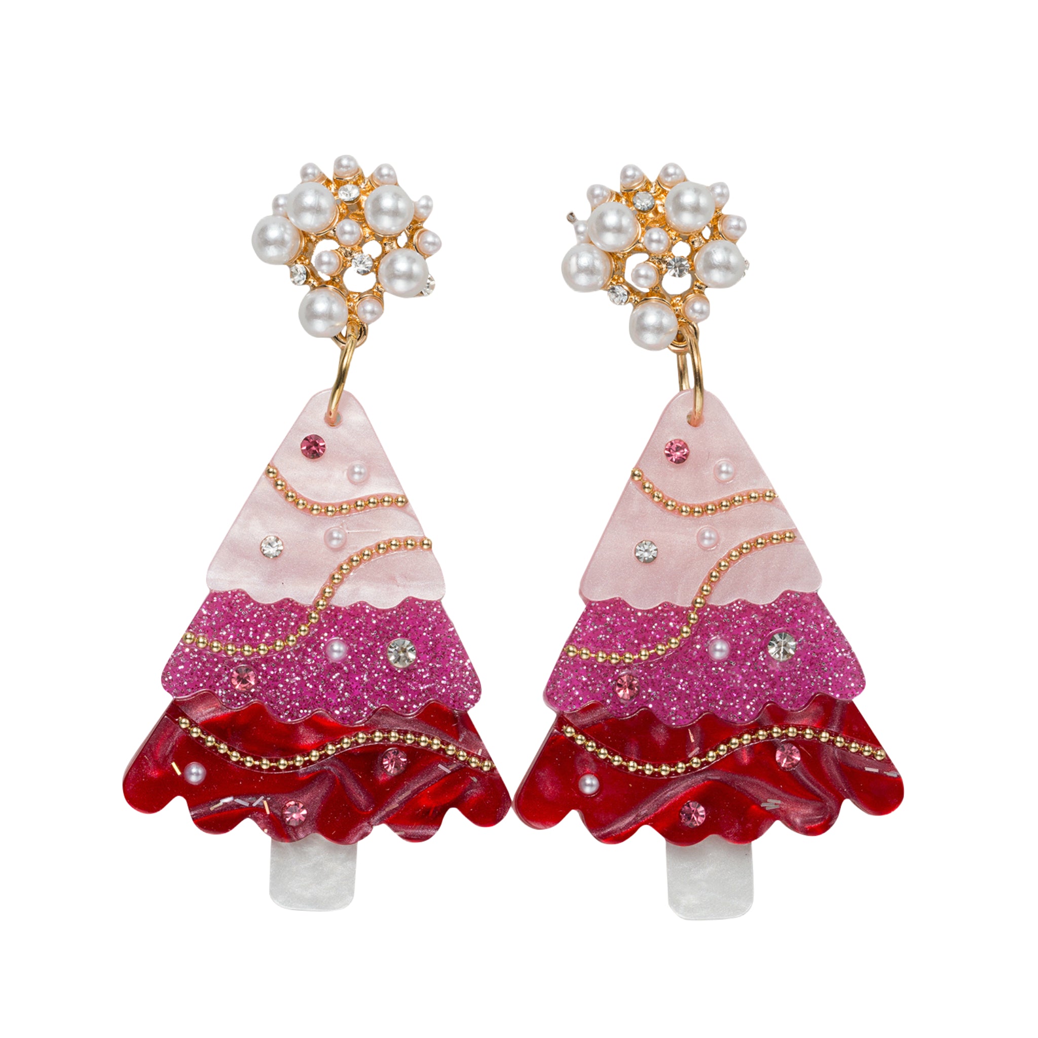 Acrylic Christmas Tree Earring with Crystals