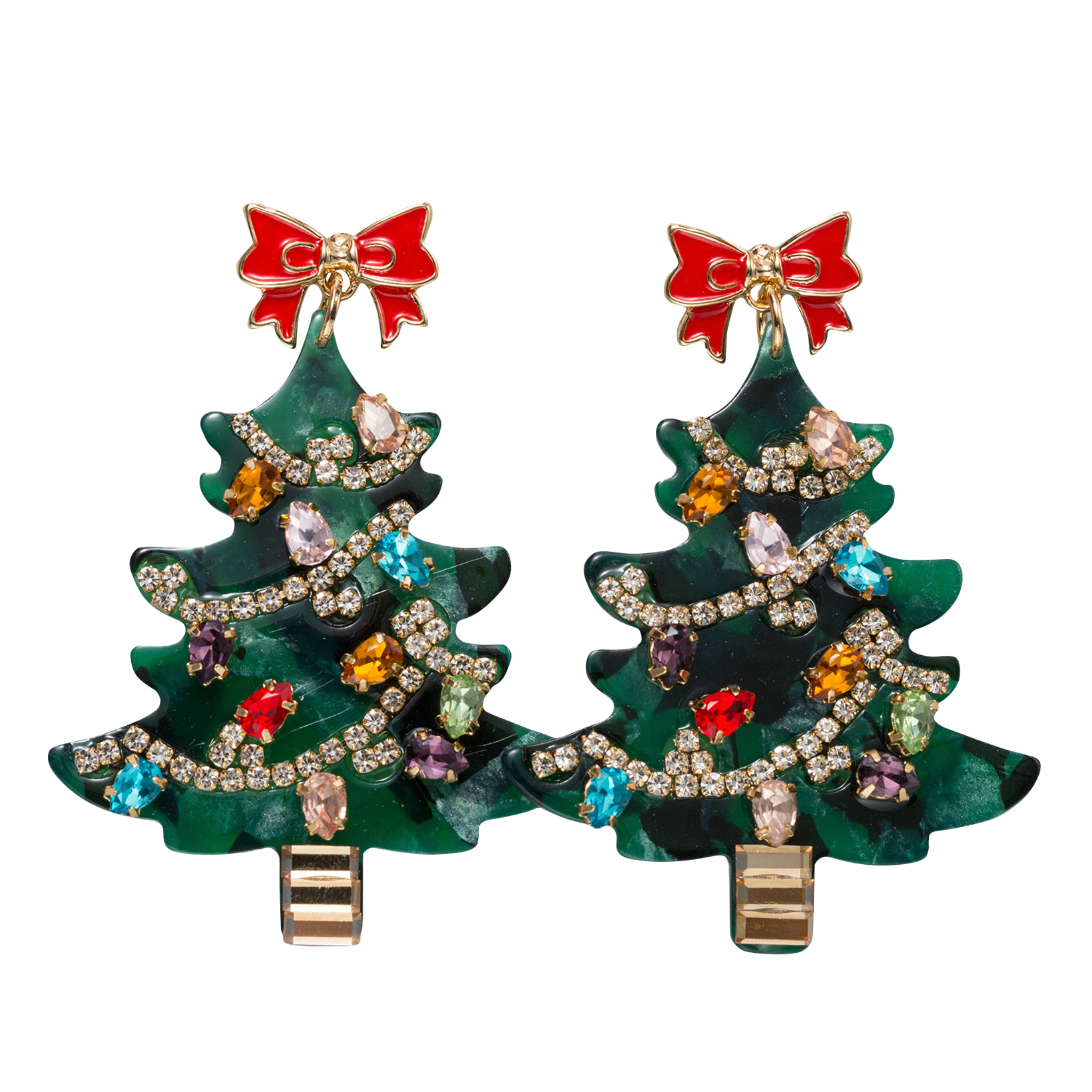 Acrylic Christmas Tree Earring with Multi Crystals