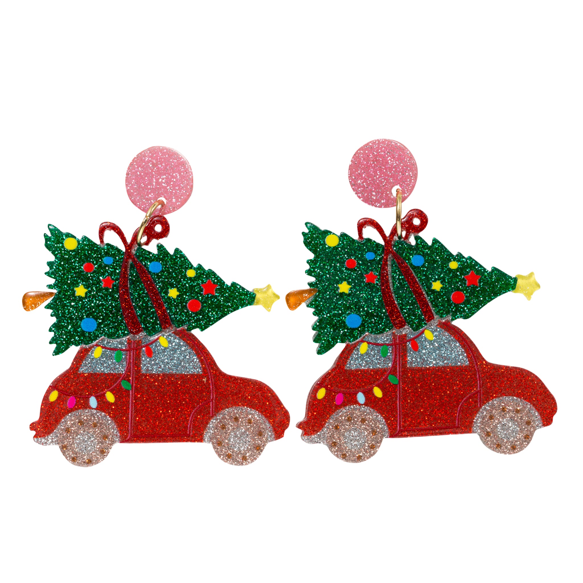 Acrylic Car with Christmas Tree Earring