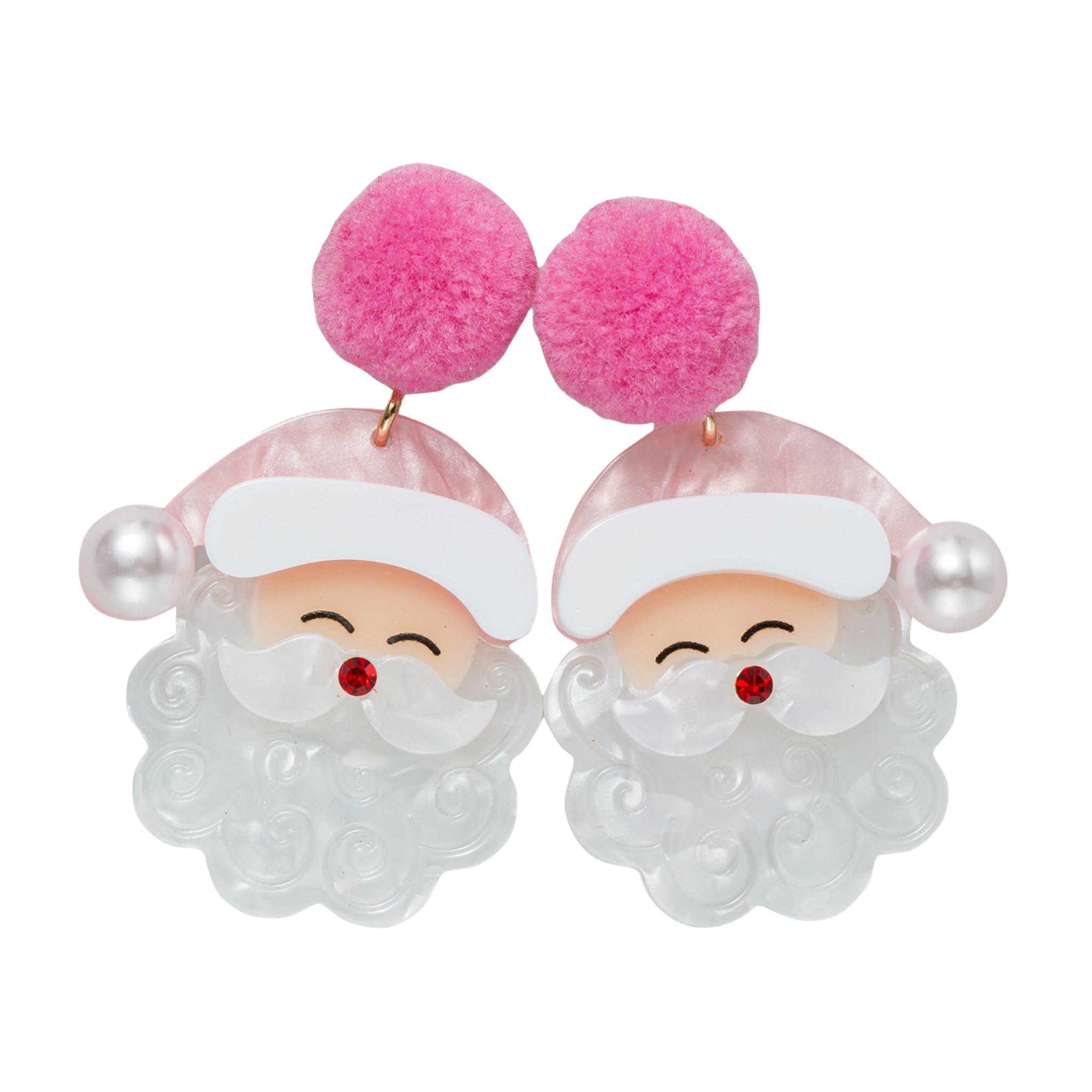 Acrylic Santa Claus Earring with Pink Pom