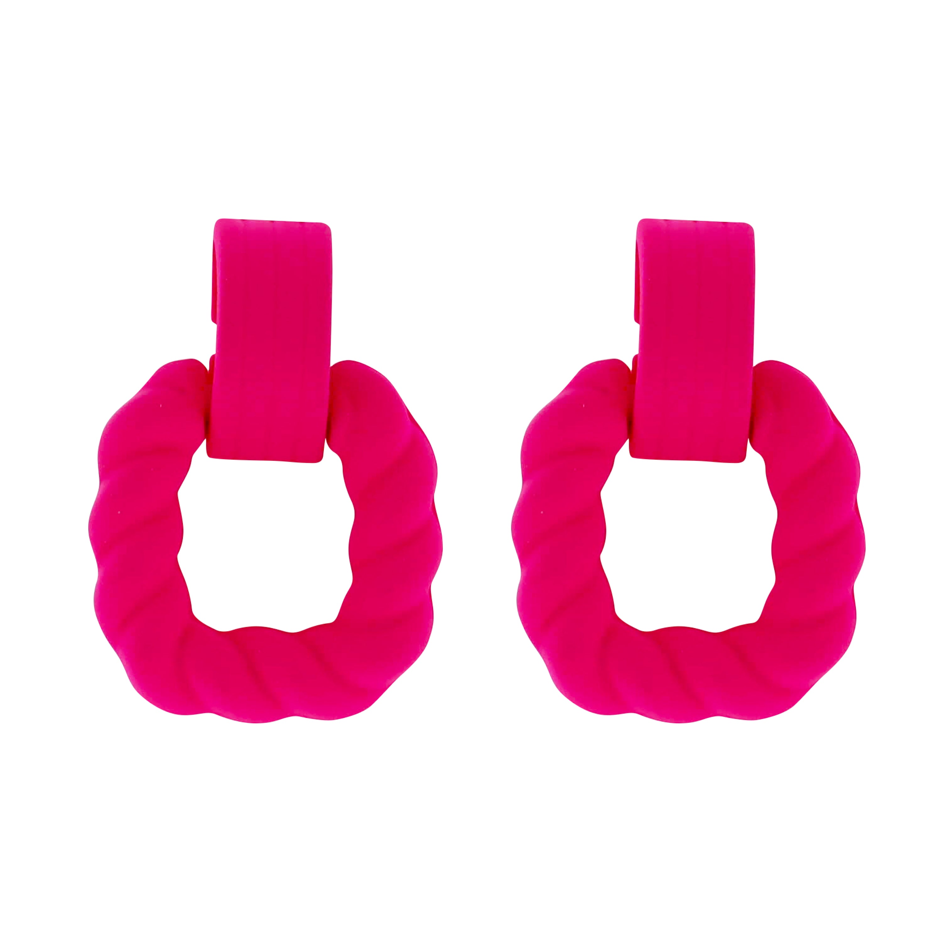 Hot Pink Post with Rope Square  Earring