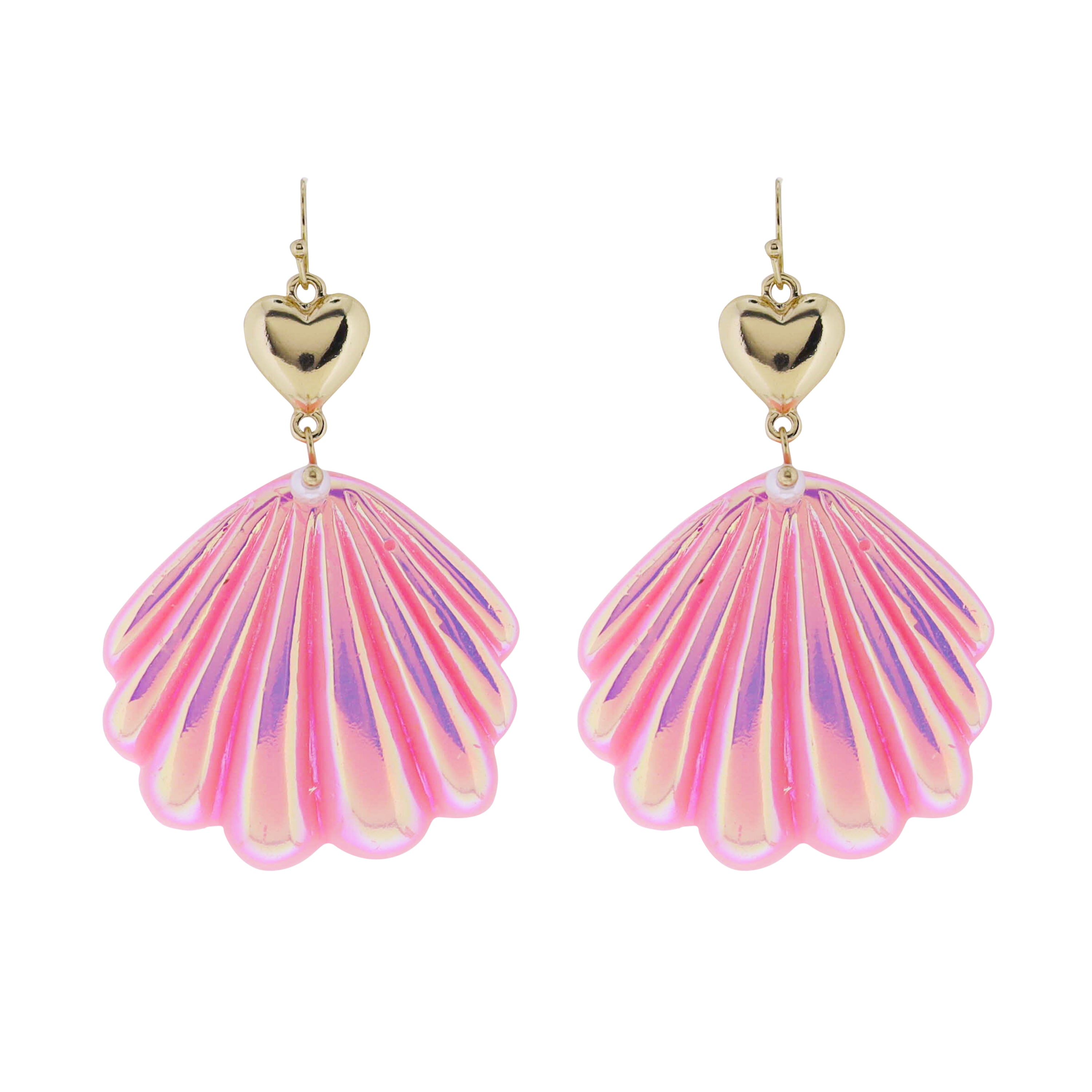 AB Pink Shell with Gold Heart Earring