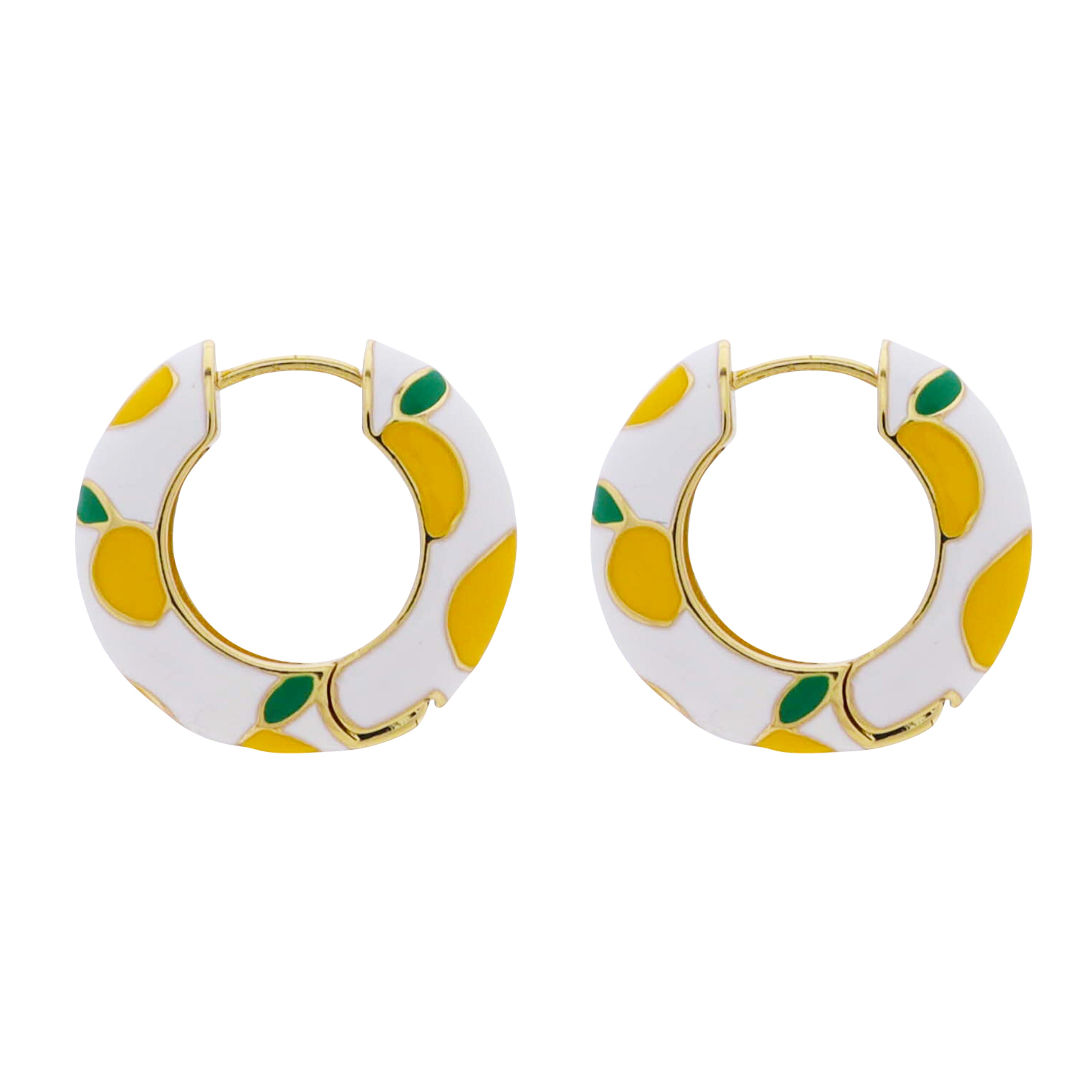 White Small Hoop with Yellow Lemons Earring