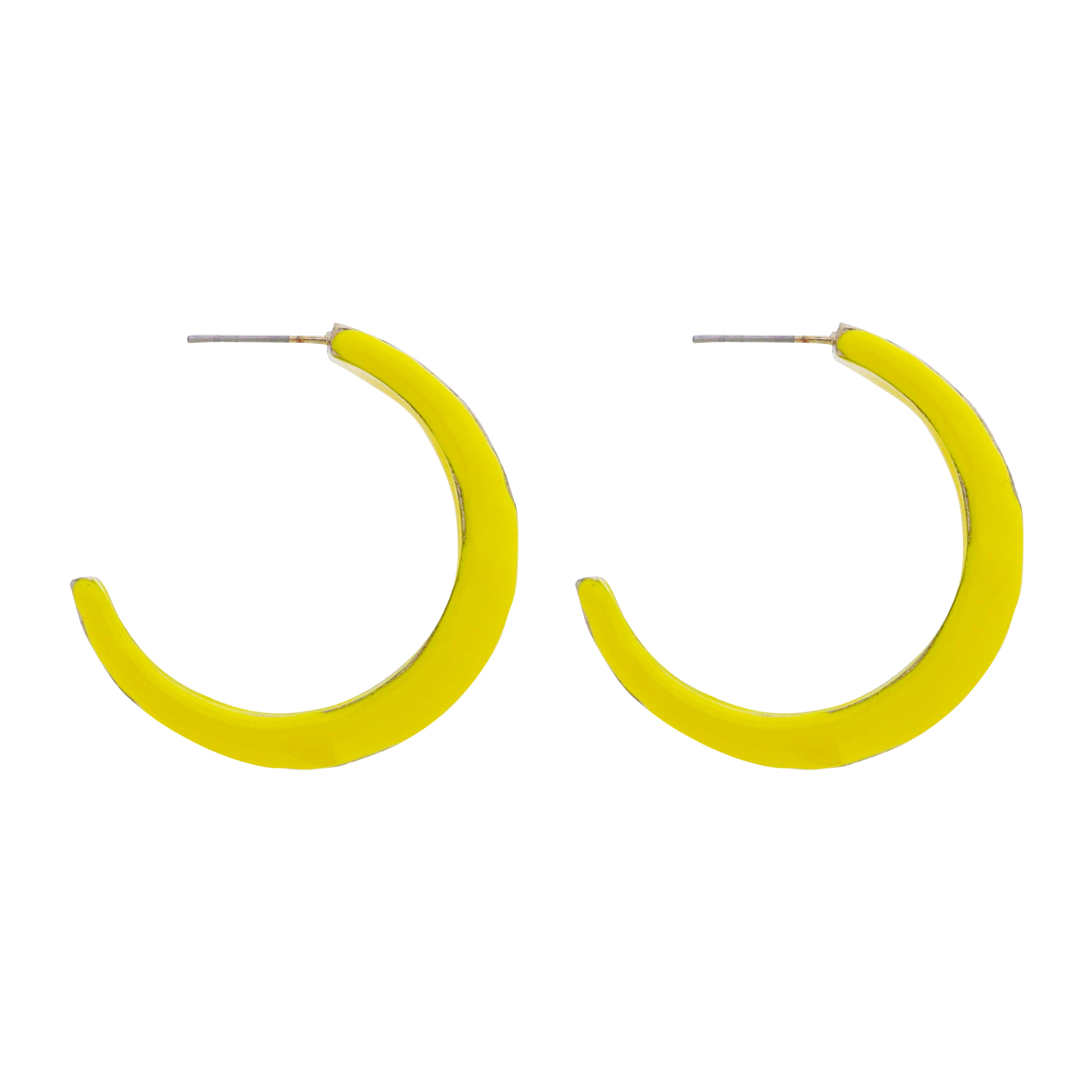 Yellow Enamel Hoop with Gold Stripe Accent Earring
