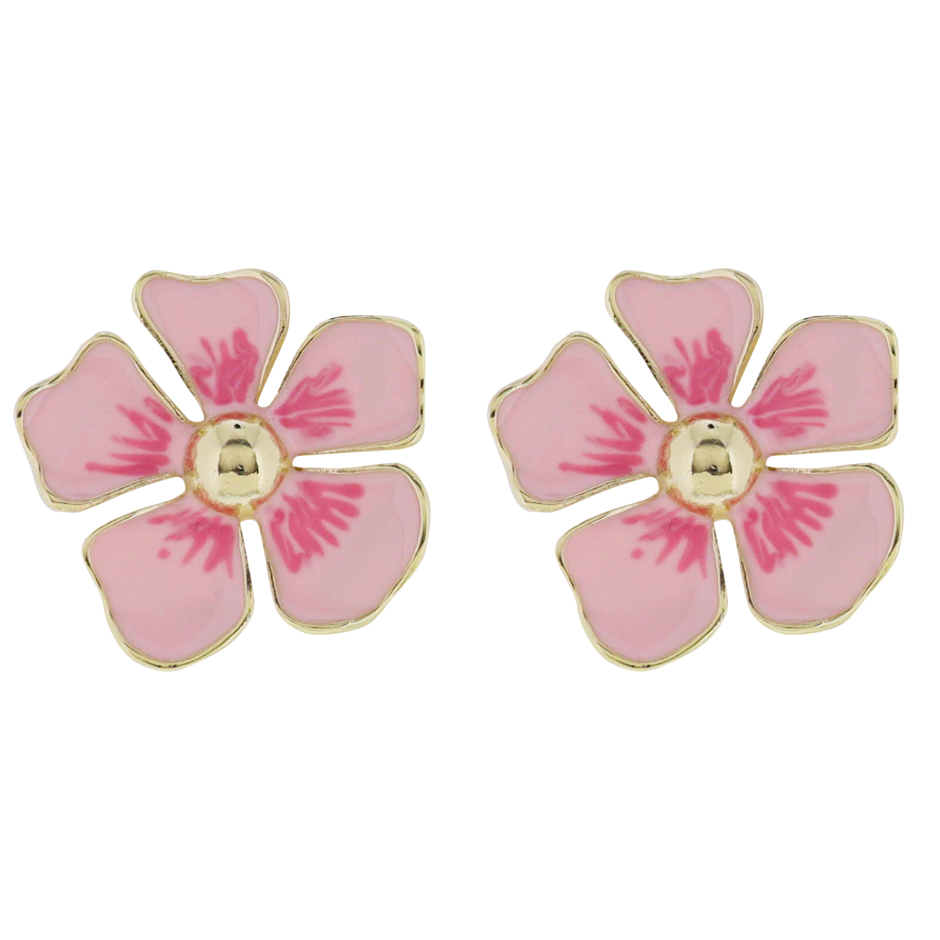Light Pink Enamel Flower with Gold Center Earring