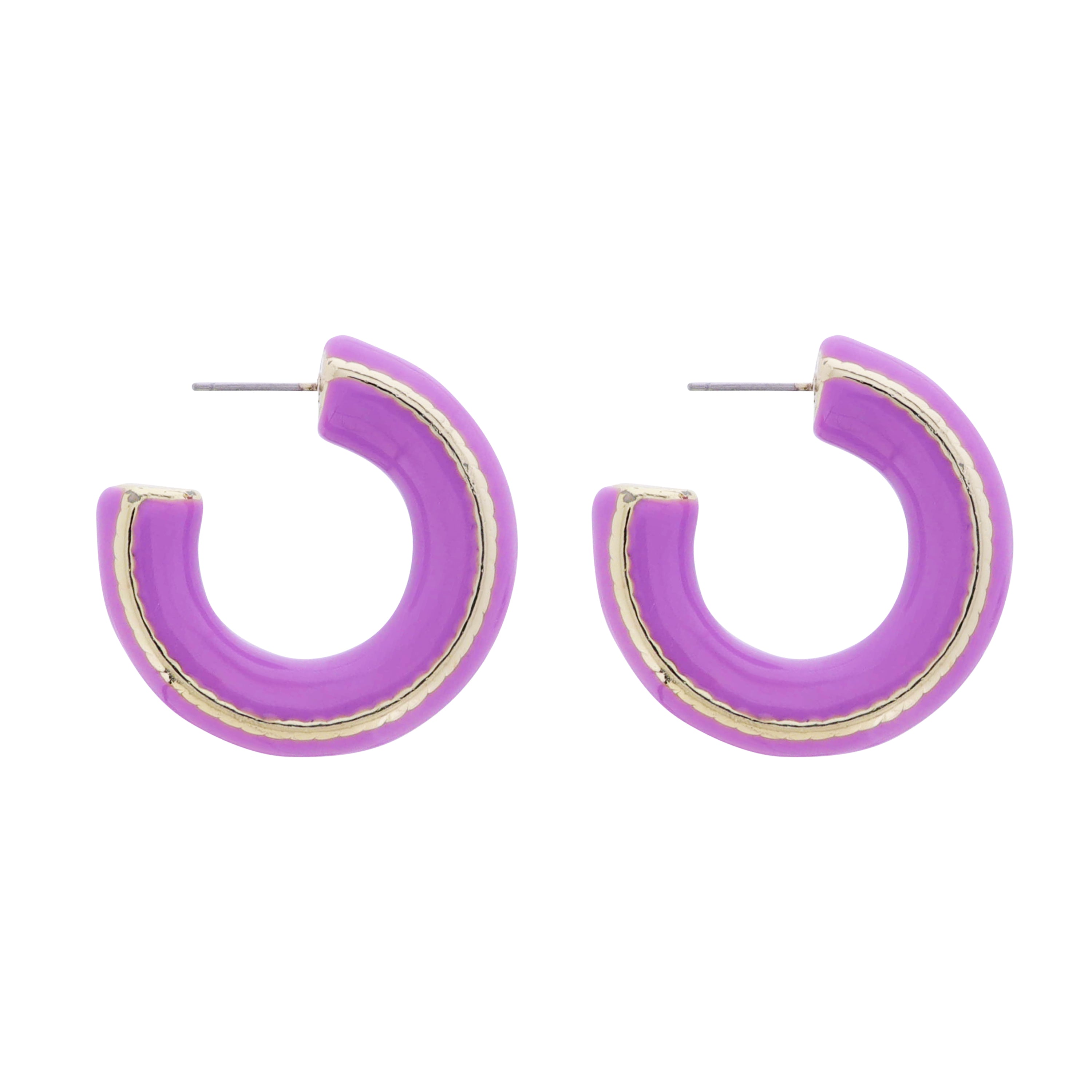 Lavender Enamel Hoop with Gold Stripe Accent Earring