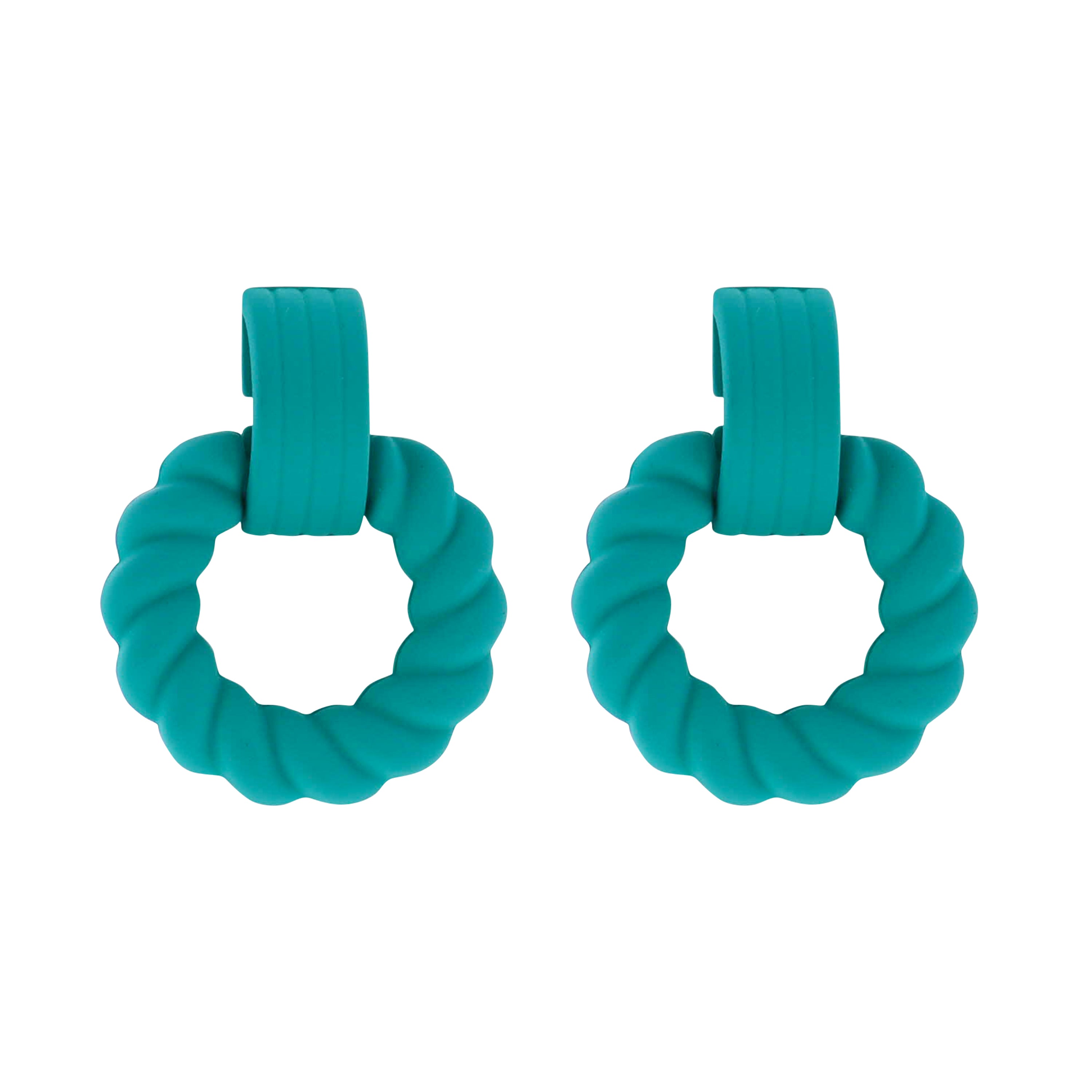 Teal Post with Rope Circle Earring