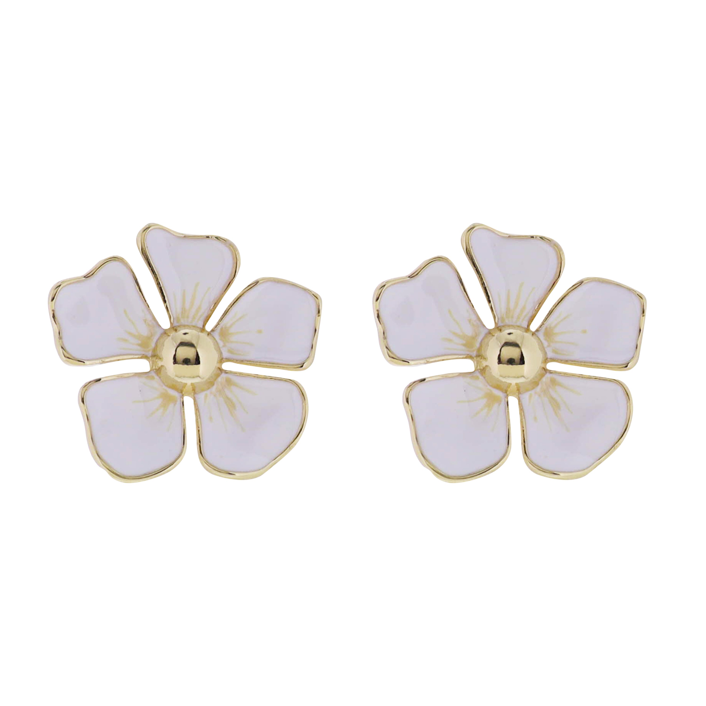 White Enamel Flower with Gold Center Earring