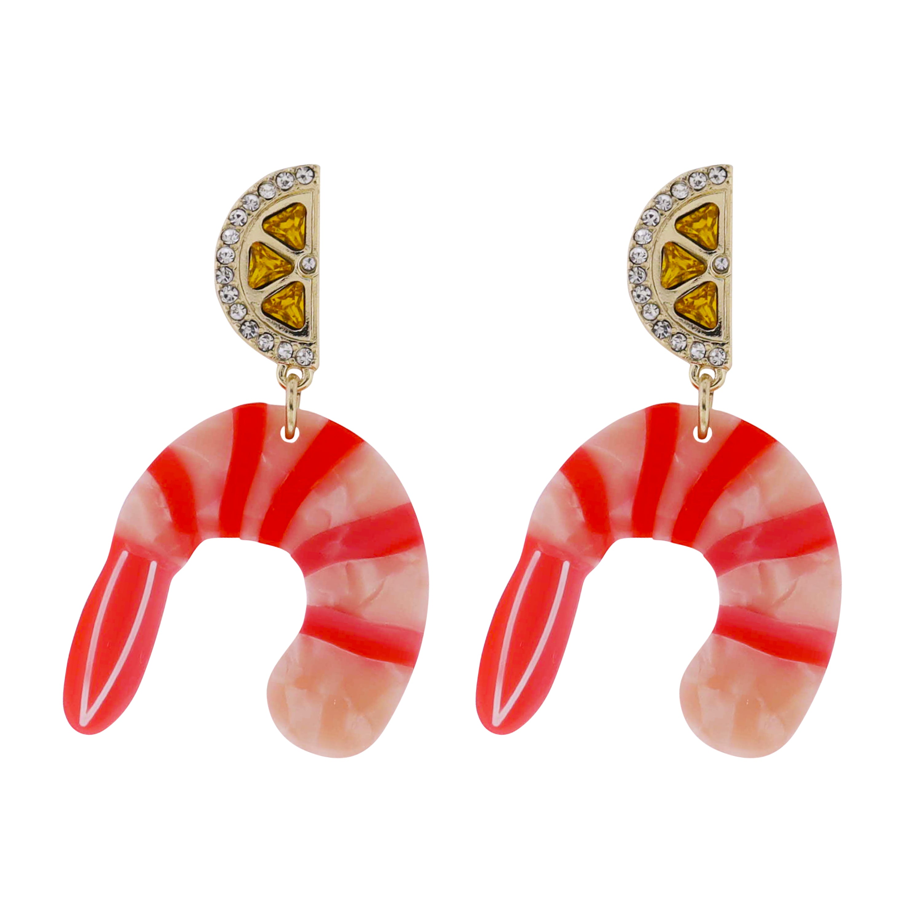 Pink Acrylic Shrimp with Yellow Lemon Post Earring