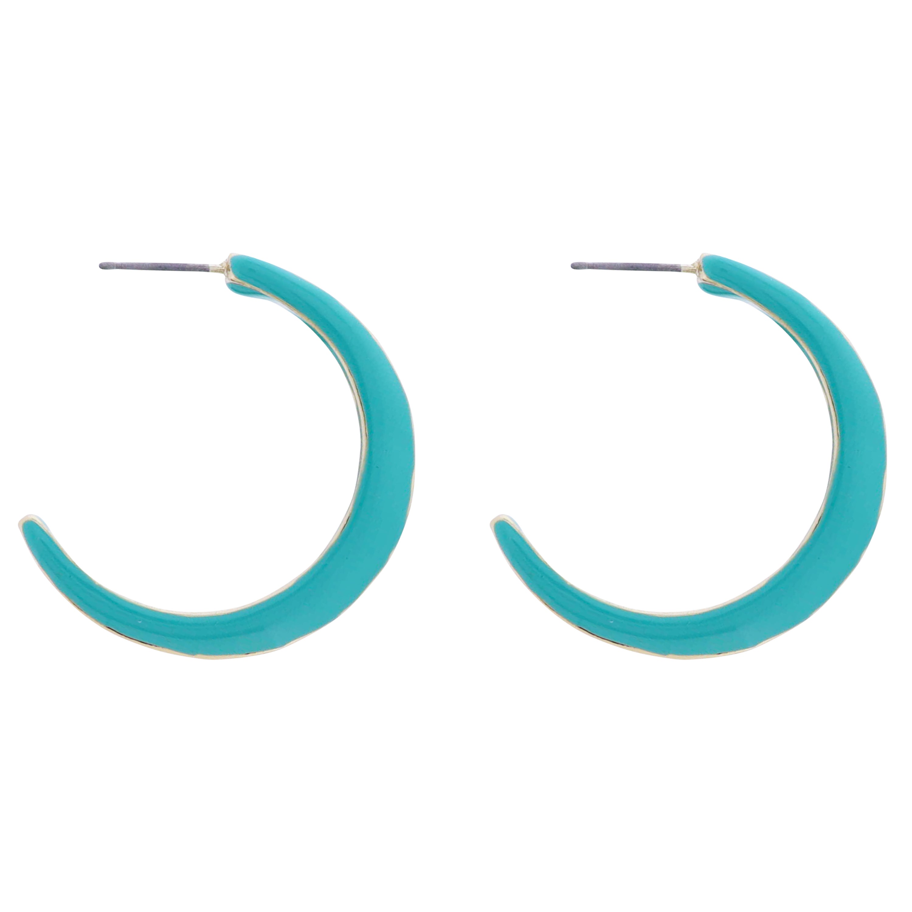Turquoise Enamel Hoop with Gold Stripe Accent Earring