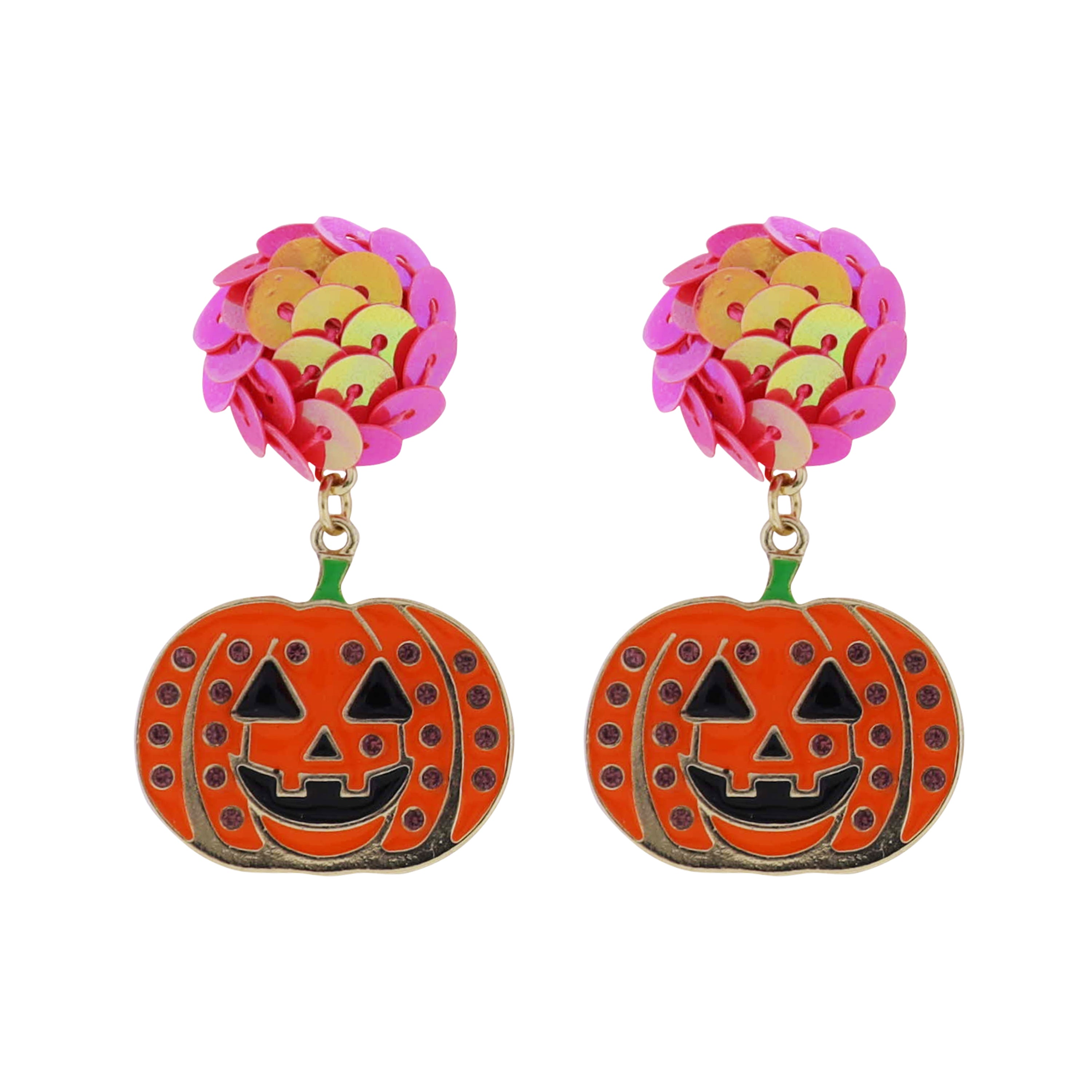 Sequin Post with Orange Jack O' Lantern Earring