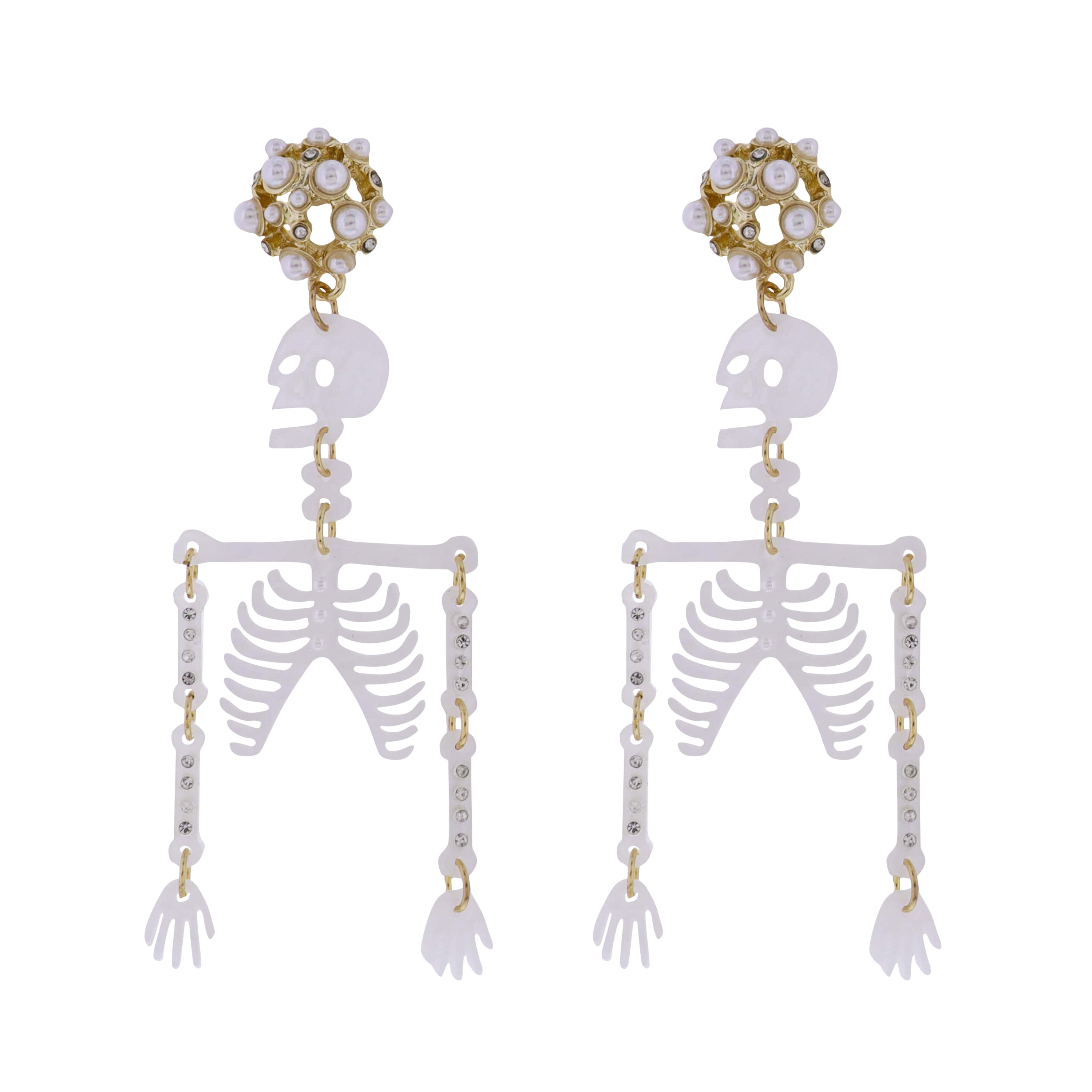 Pearl Cluster Post with White Skeletons Earring