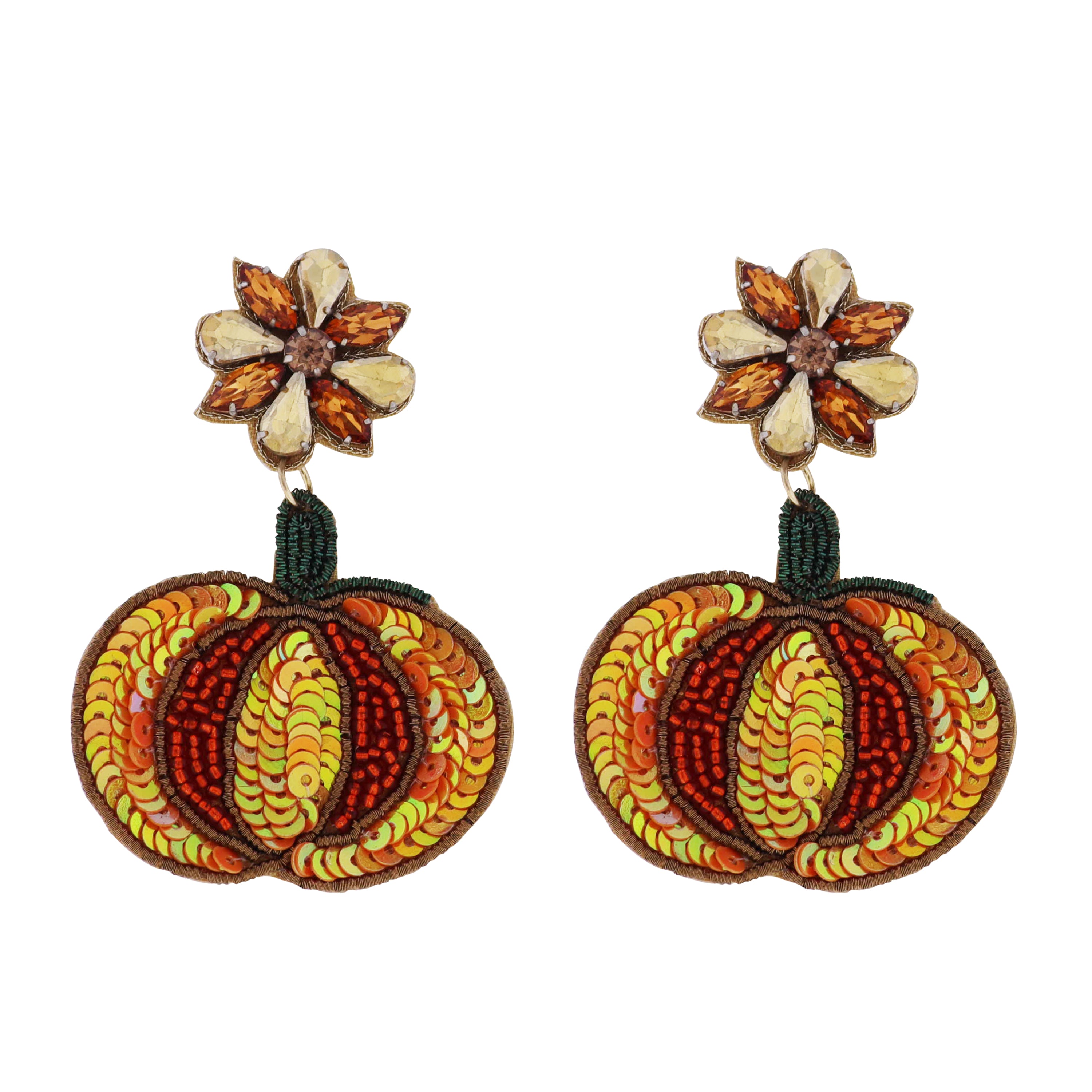 Orange, Green Beaded Pumpkin Earring