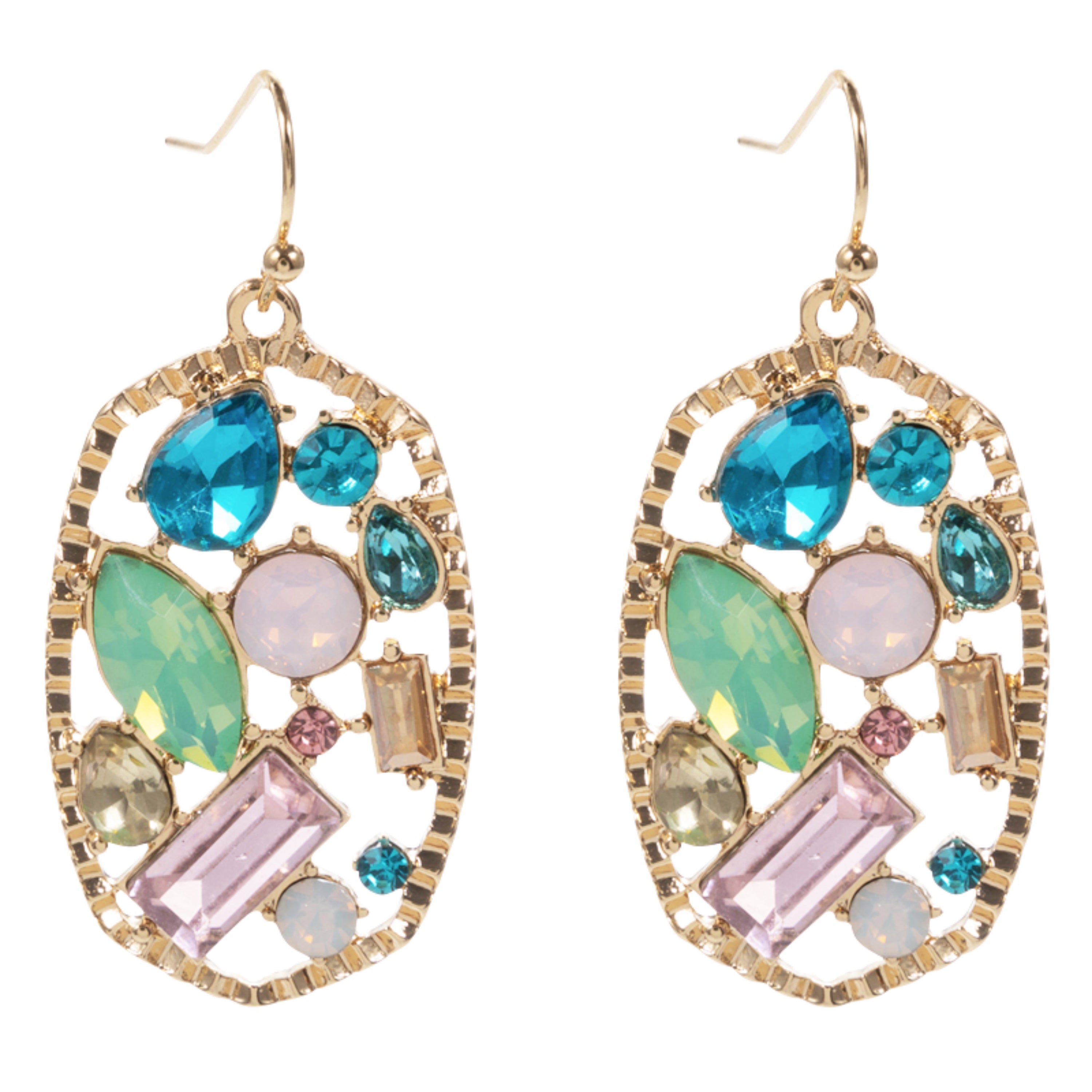 Gold Blue, Pink, Mint, Moonstone Crystal Oval Earring