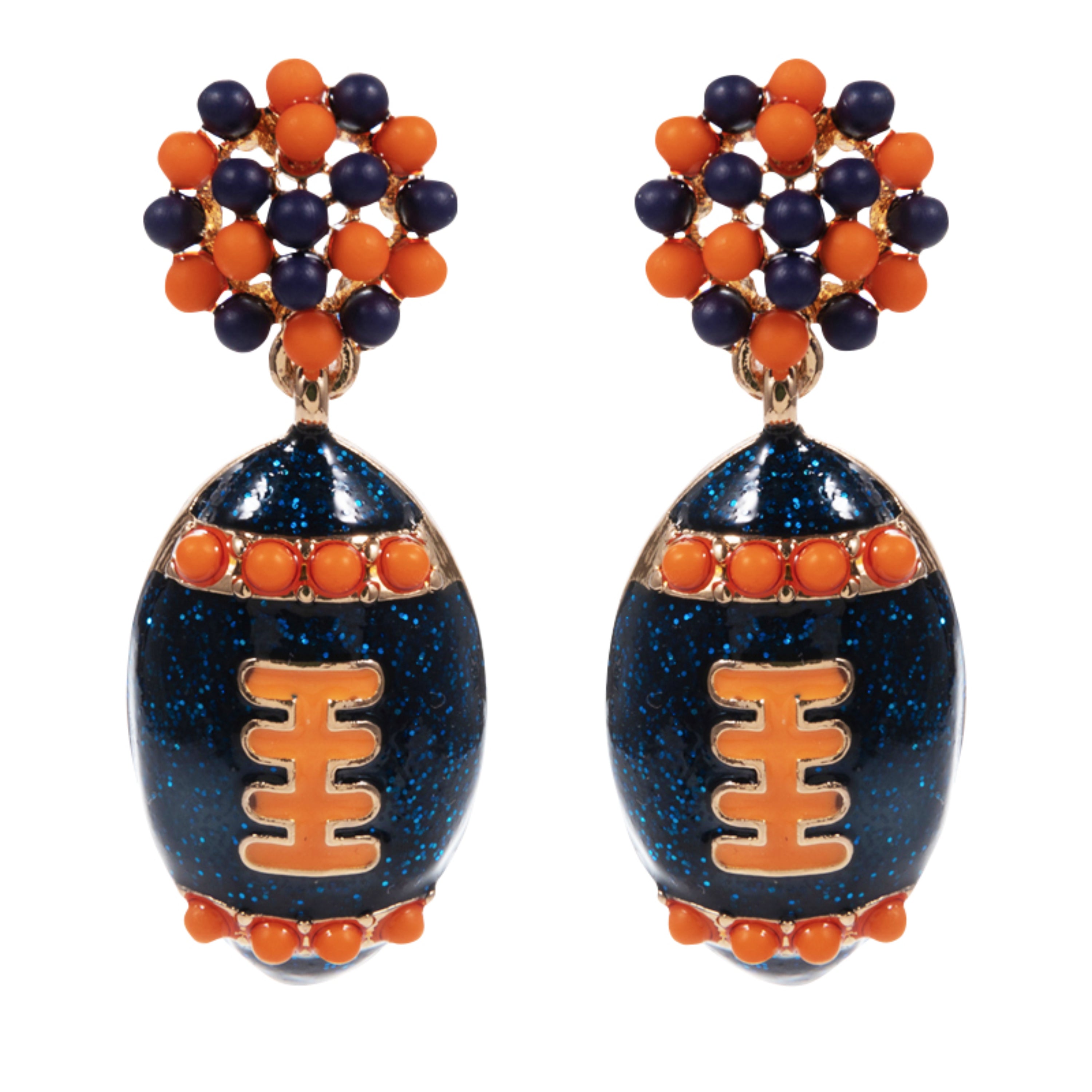 Beaded Post Earring with Navy Enamel Football