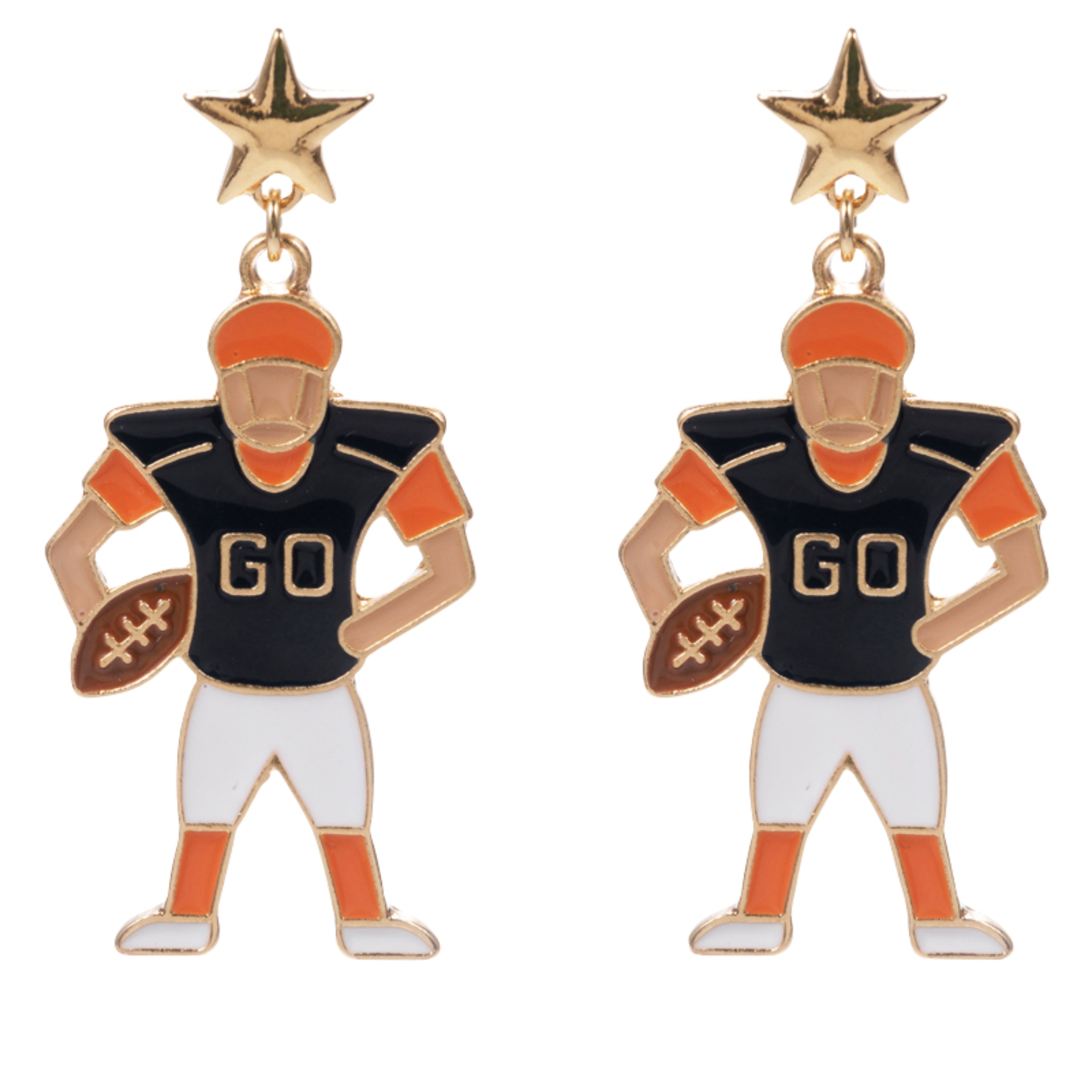 Football Player Earring with Gold Star Post