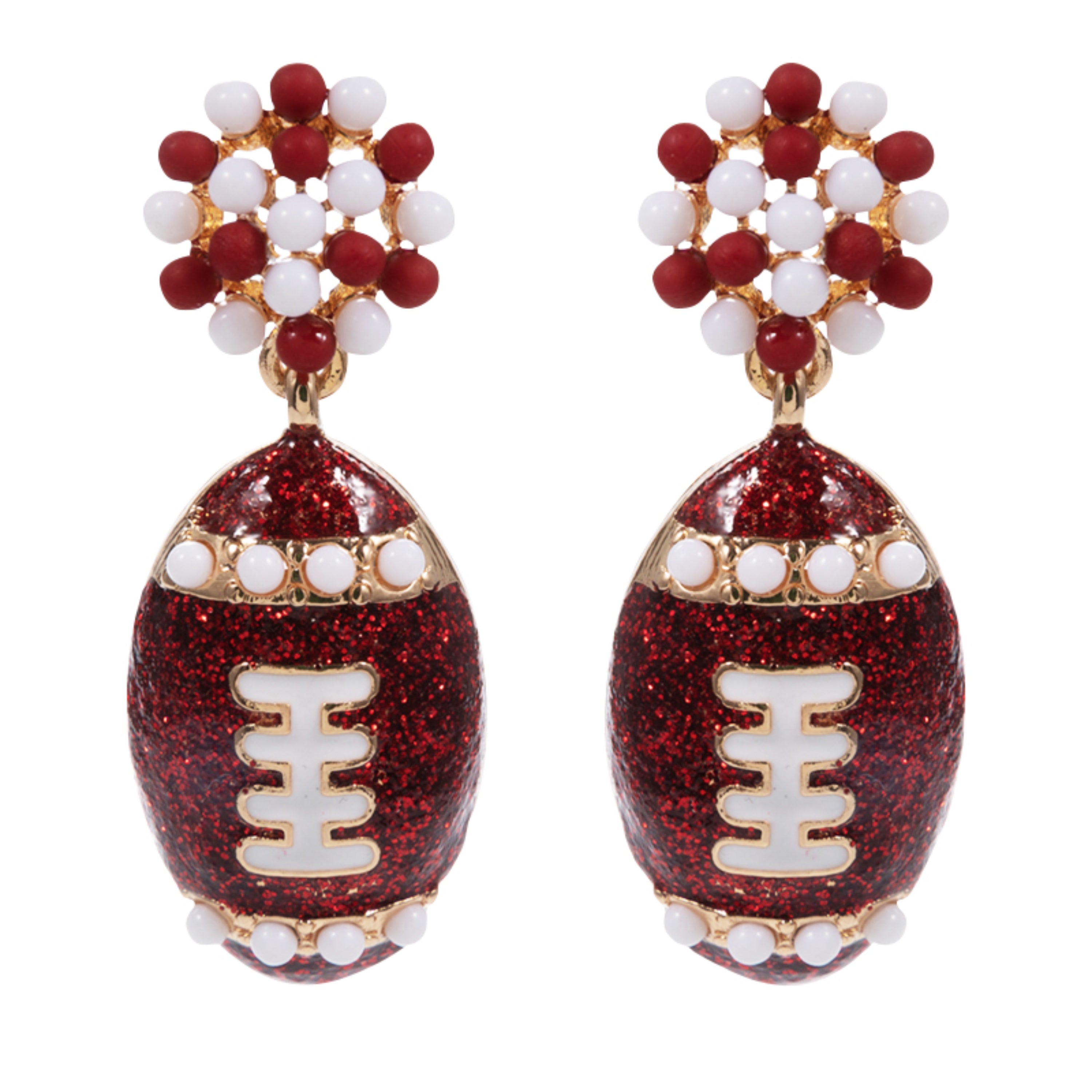 Beaded Post Earring with Maroon Enamel Football
