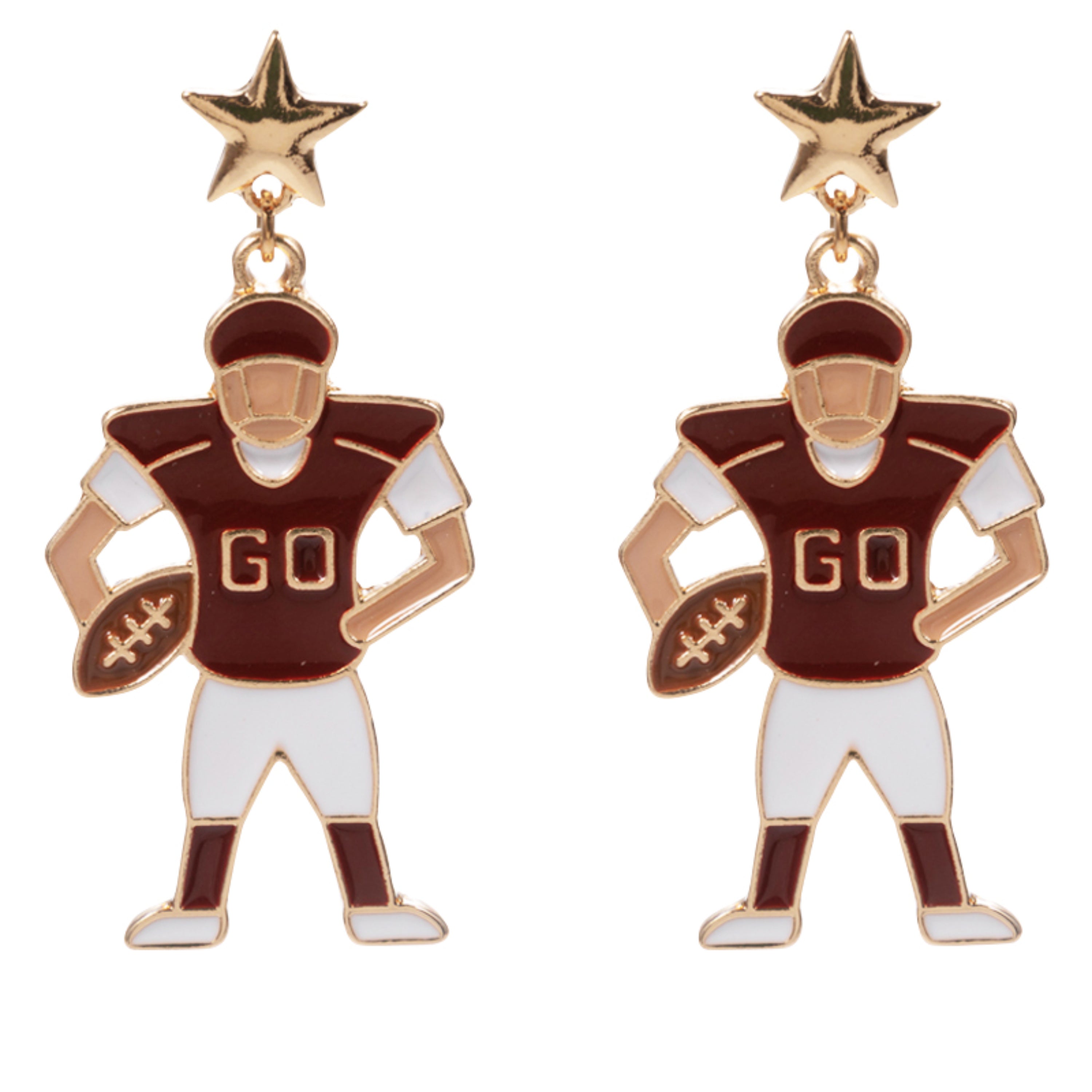 Football Player Earring with Gold Star Post
