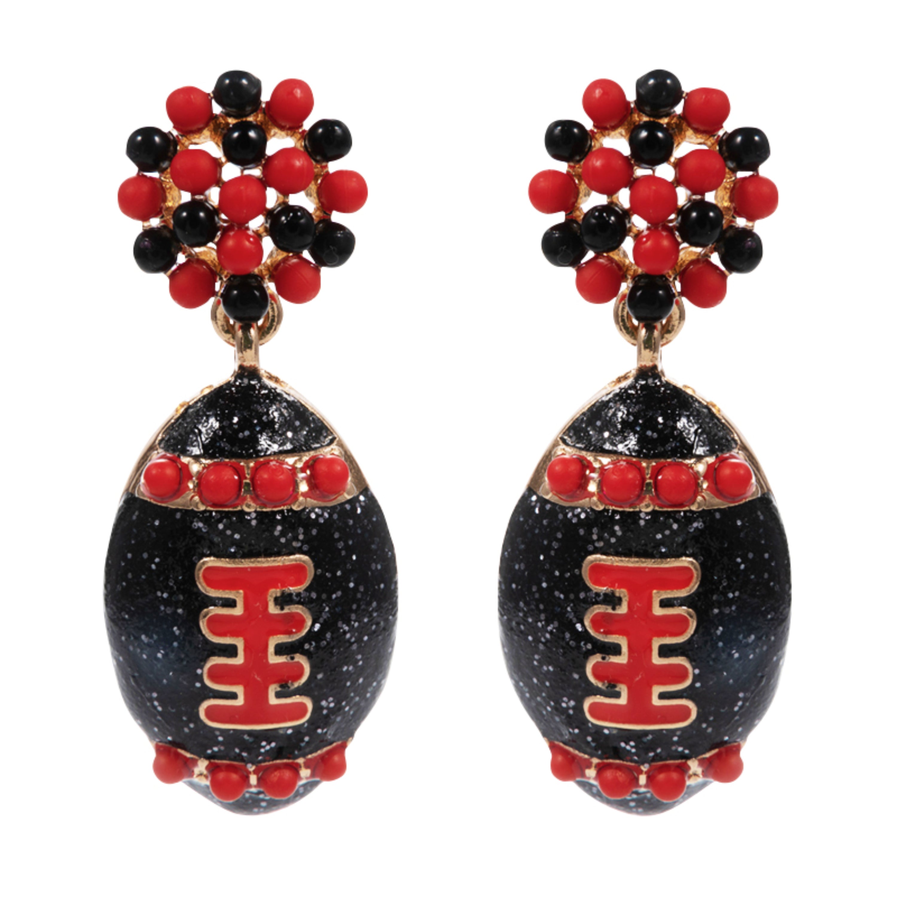 Beaded Post Earring with Black Enamel Football