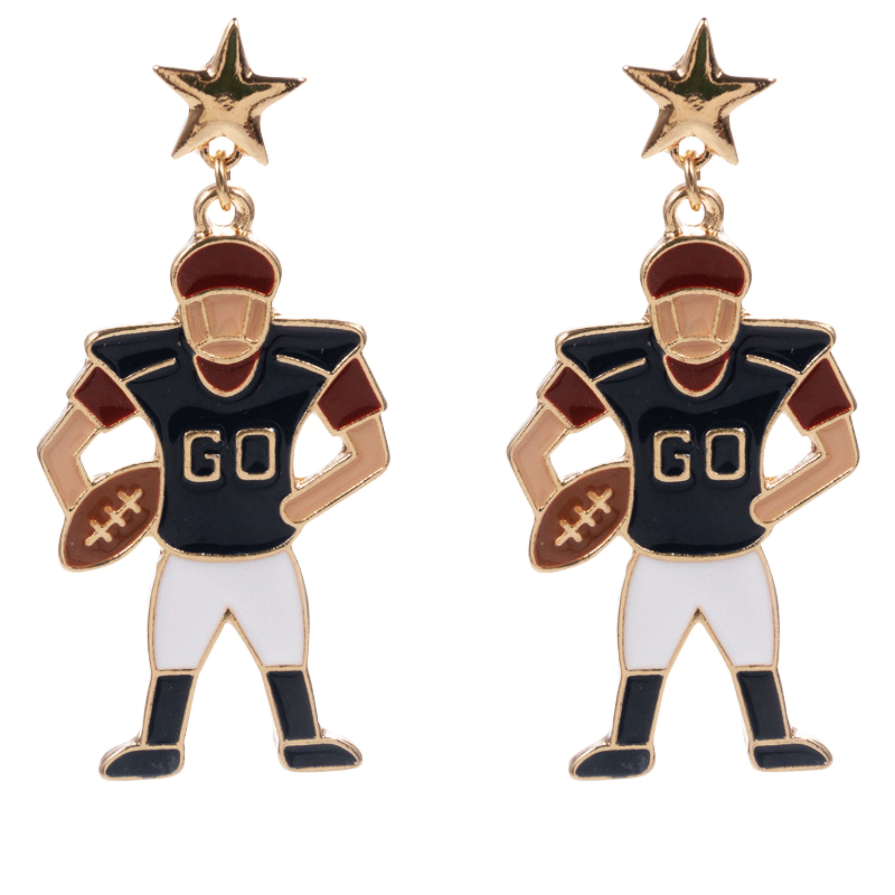 Football Player Earring with Gold Star Post