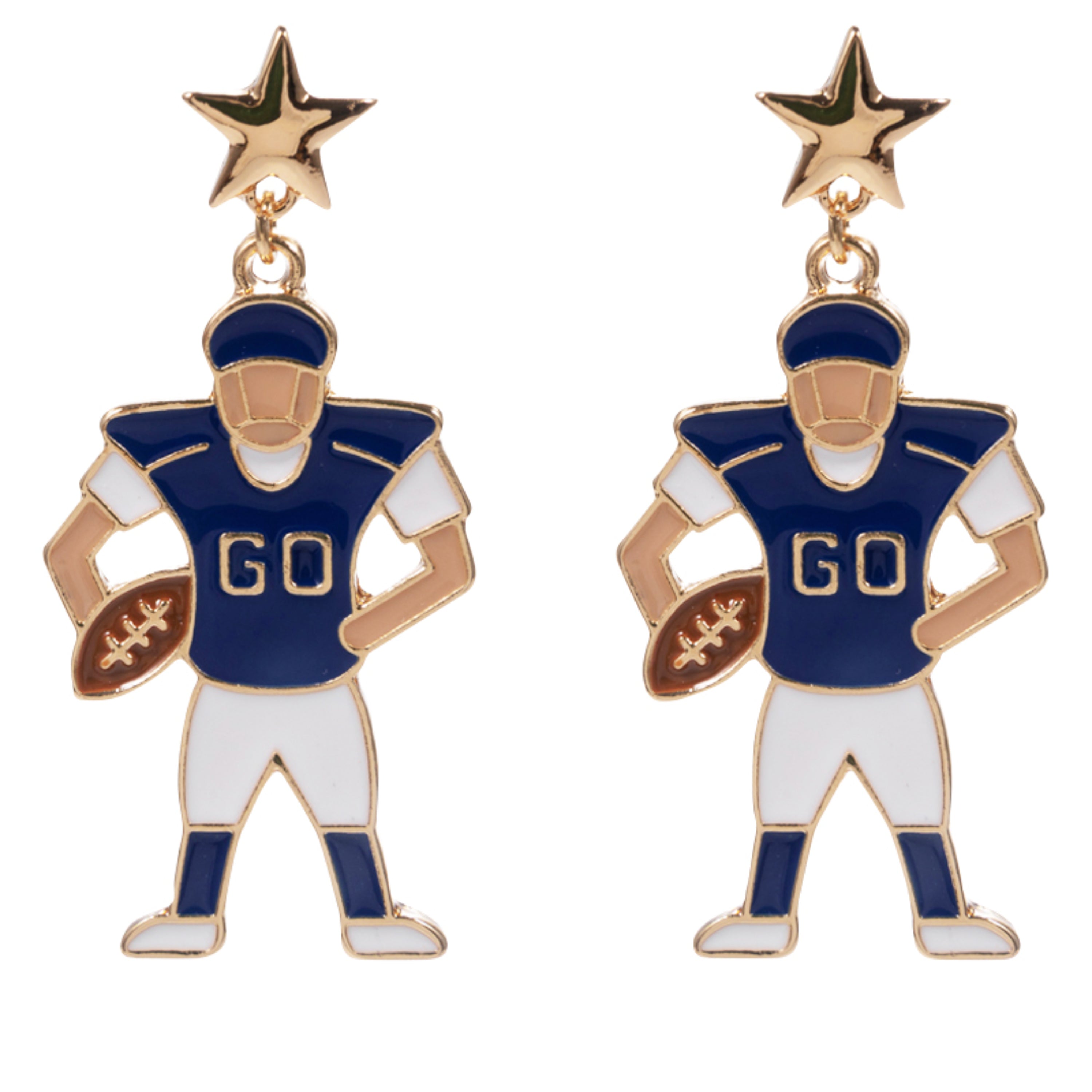 Football Player Earring with Gold Star Post
