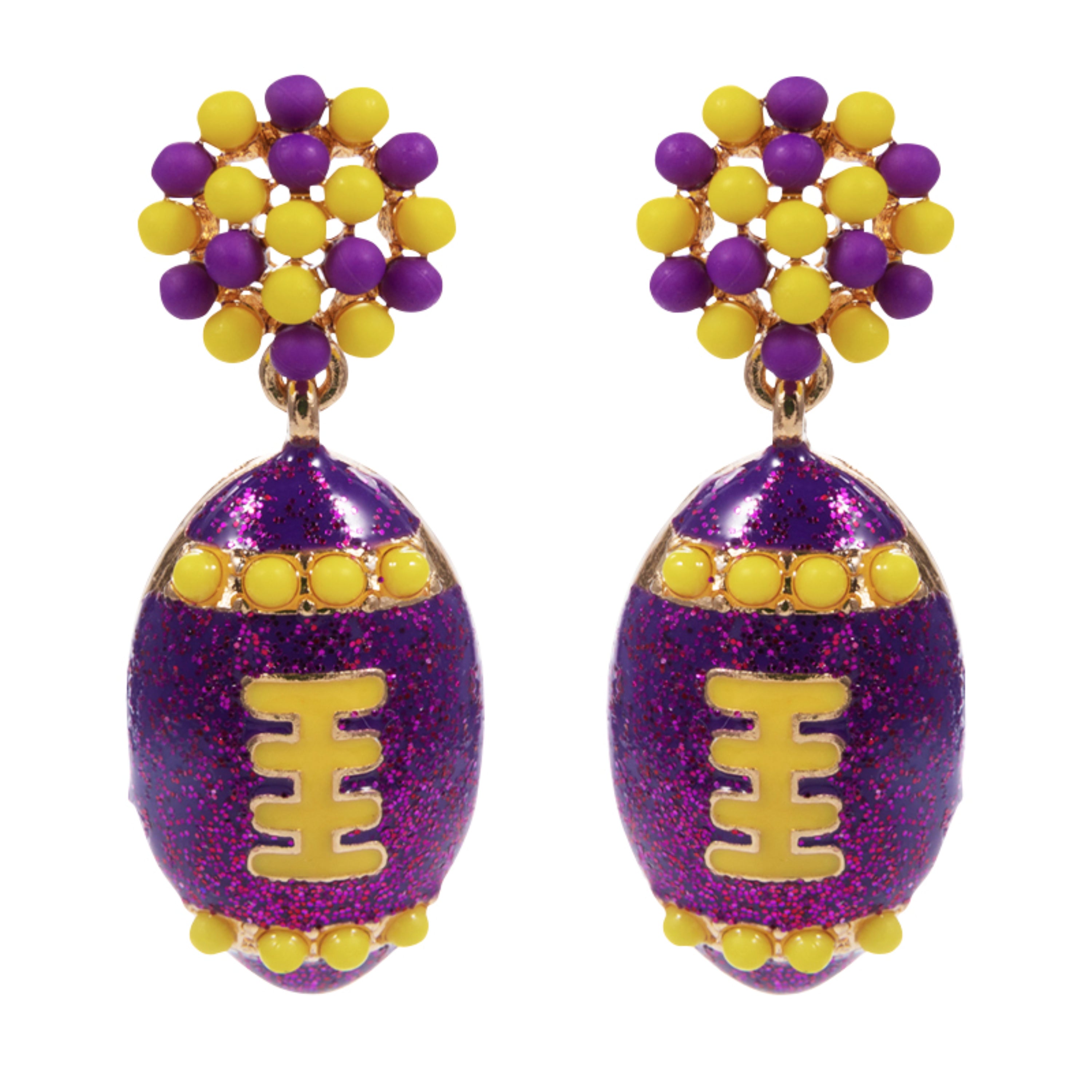 Beaded Post Earring with Purple Enamel Football