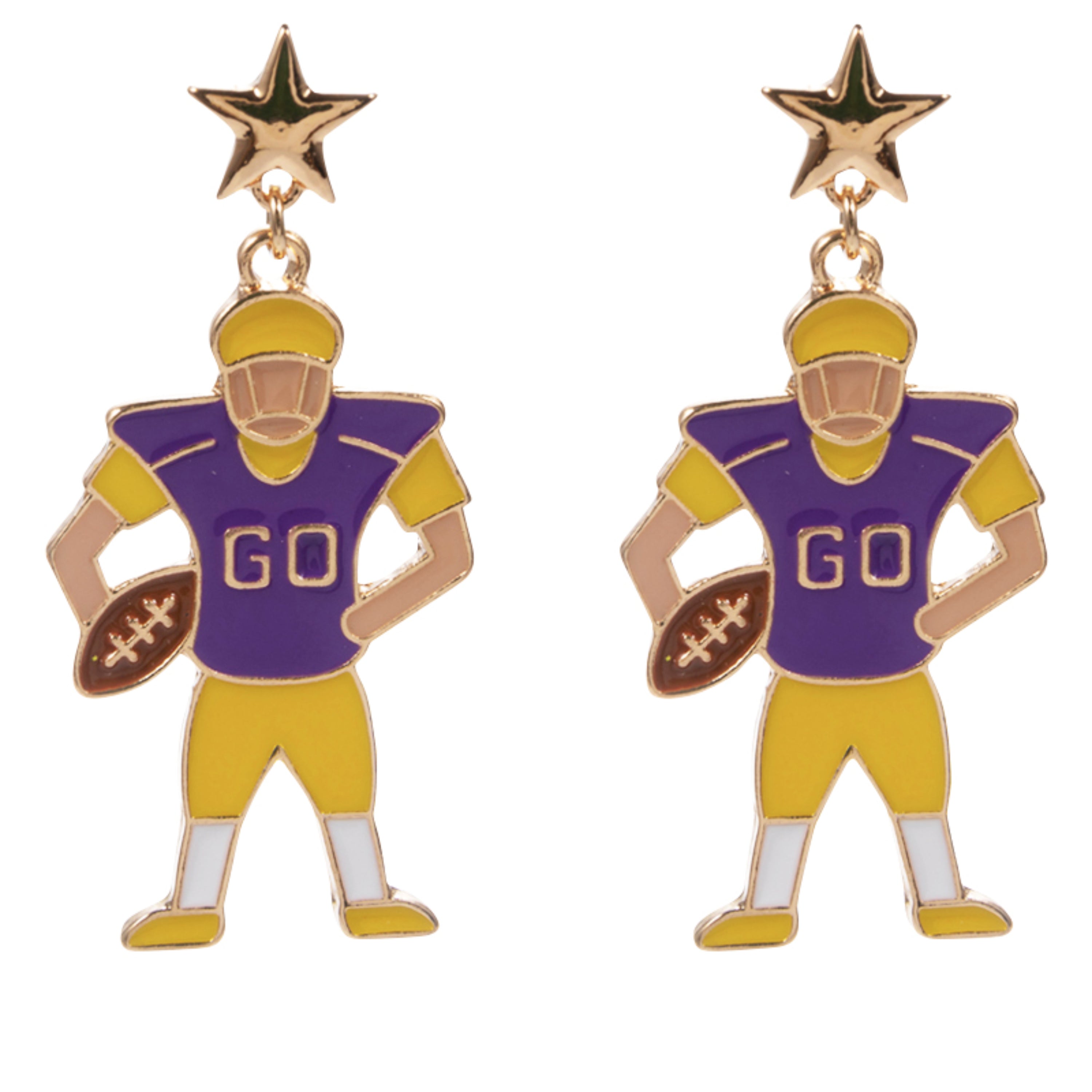 Football Player Earring with Gold Star Post