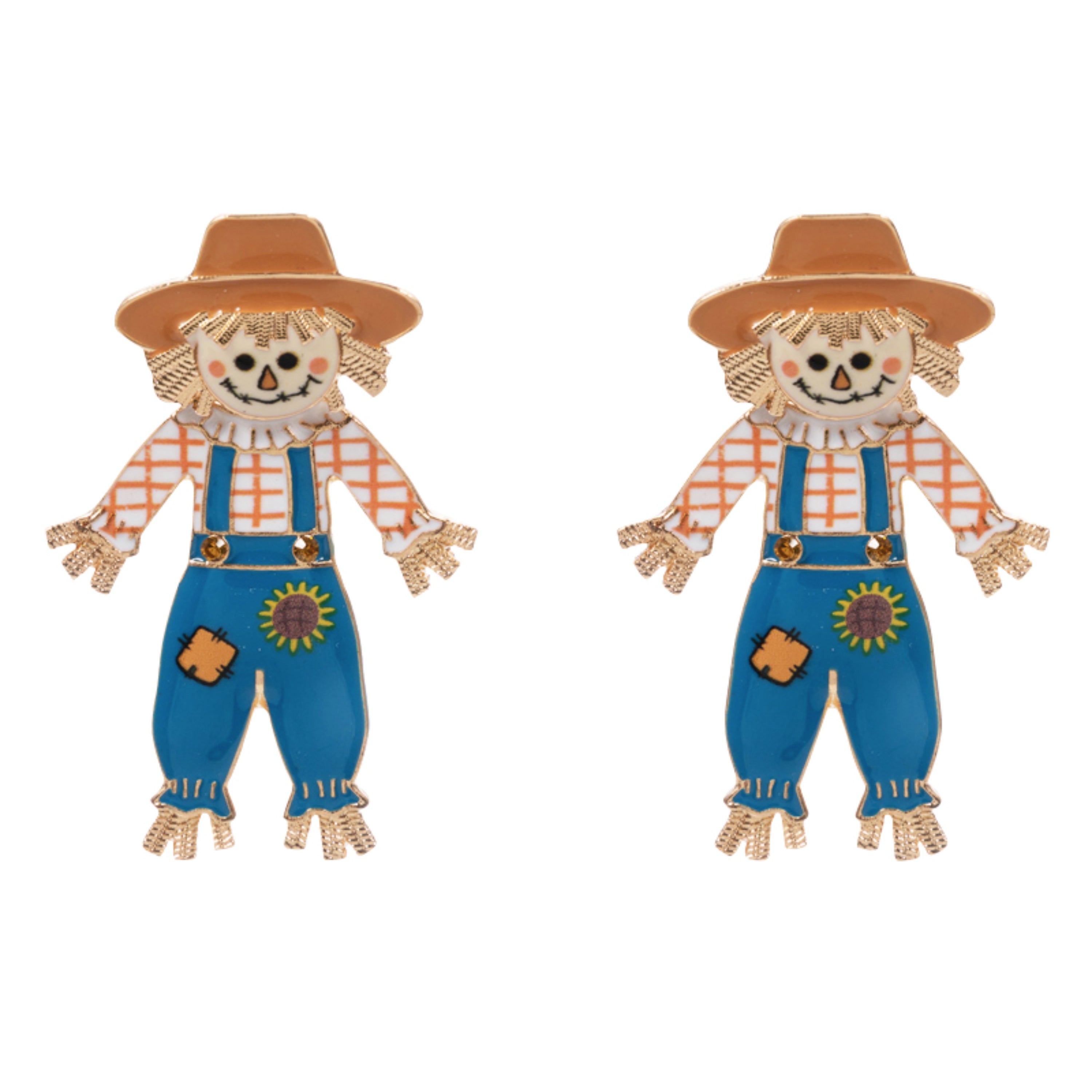 Brown, Orange, Blue Enamel Scarecrow Earring