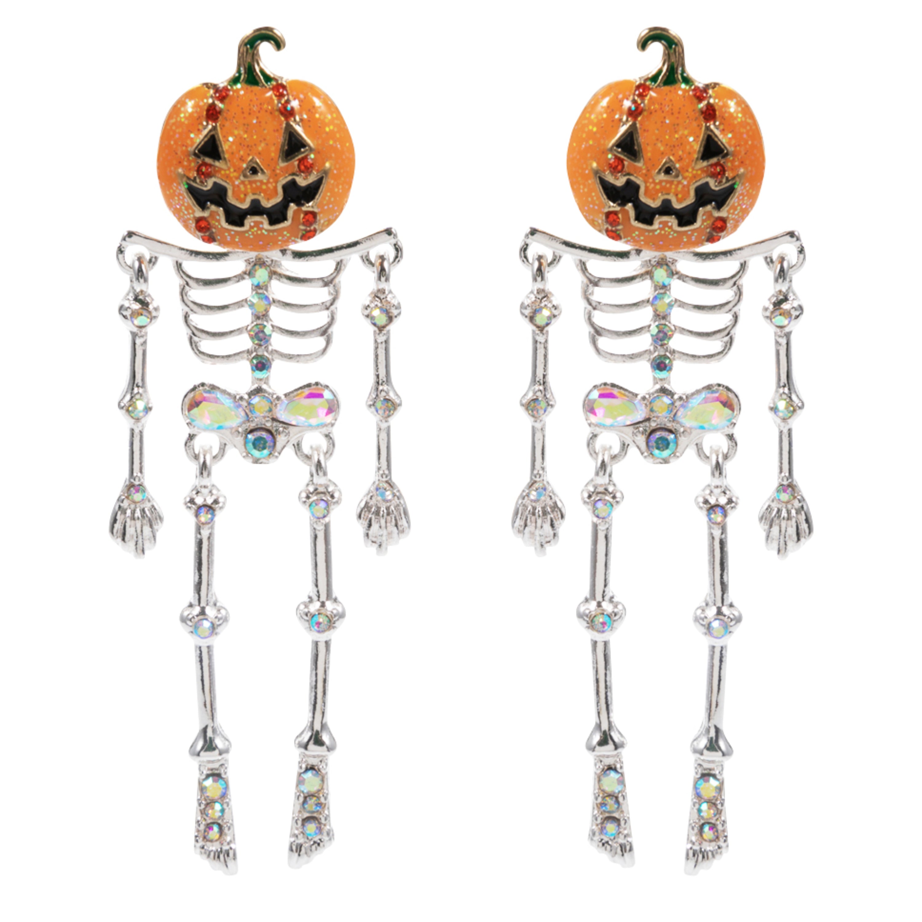Pumpkin Head Skeleton with AB Crystals Earring