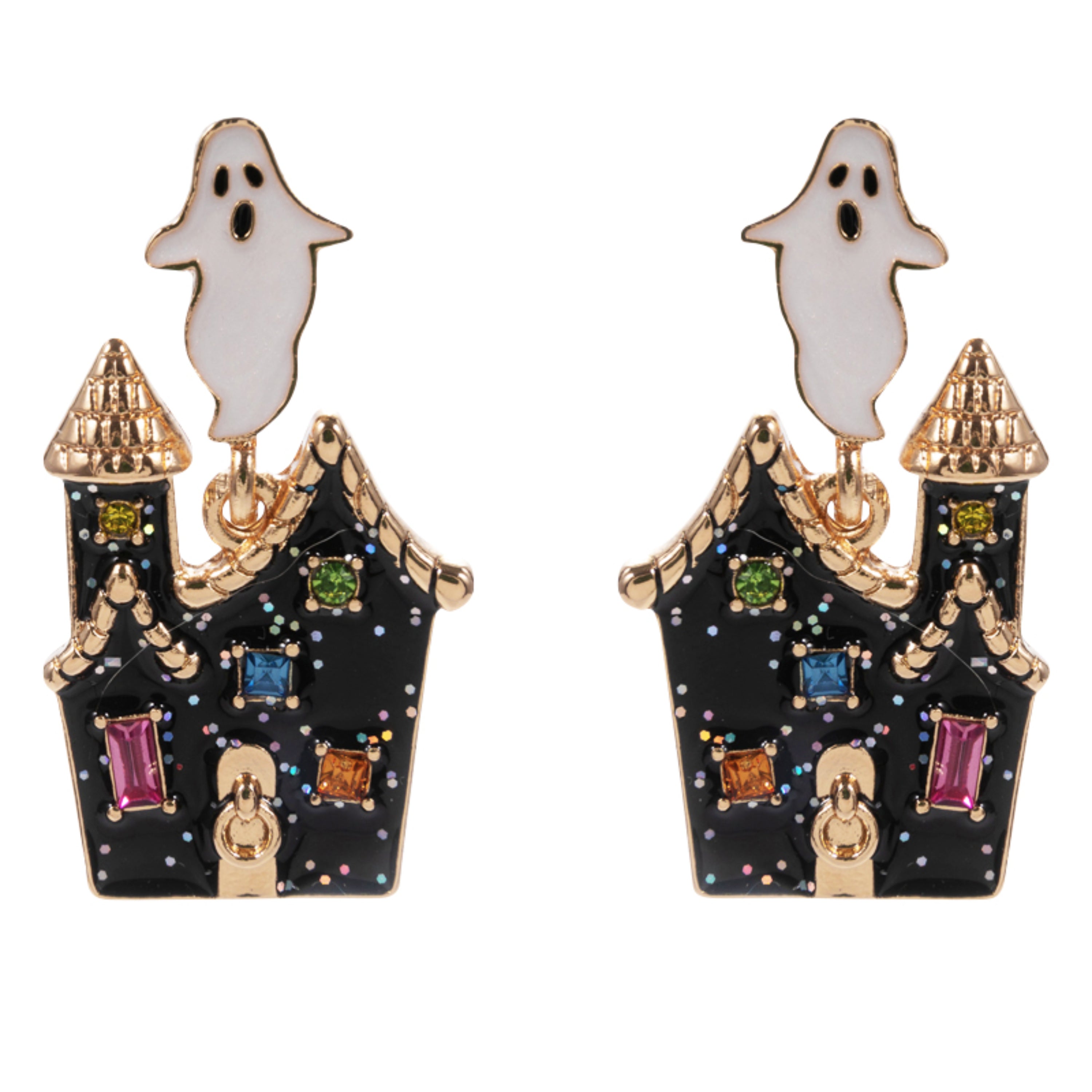 Ghost & Haunted House with Crystals Earring
