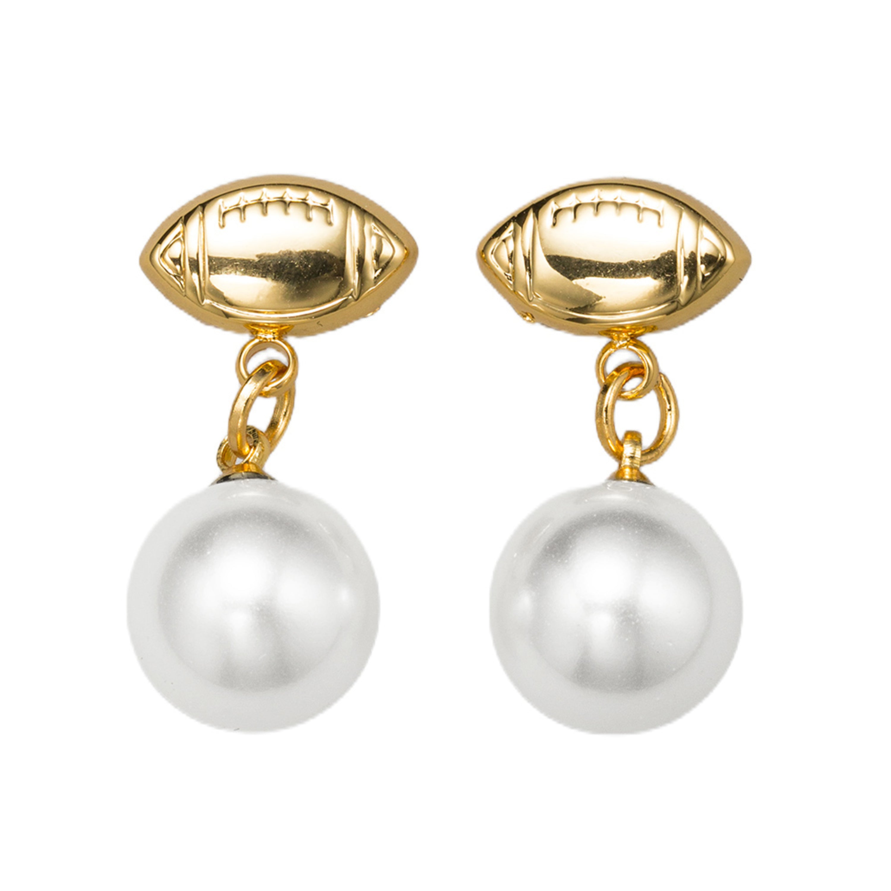18K Gold Plated Football Post Earring with Pearl