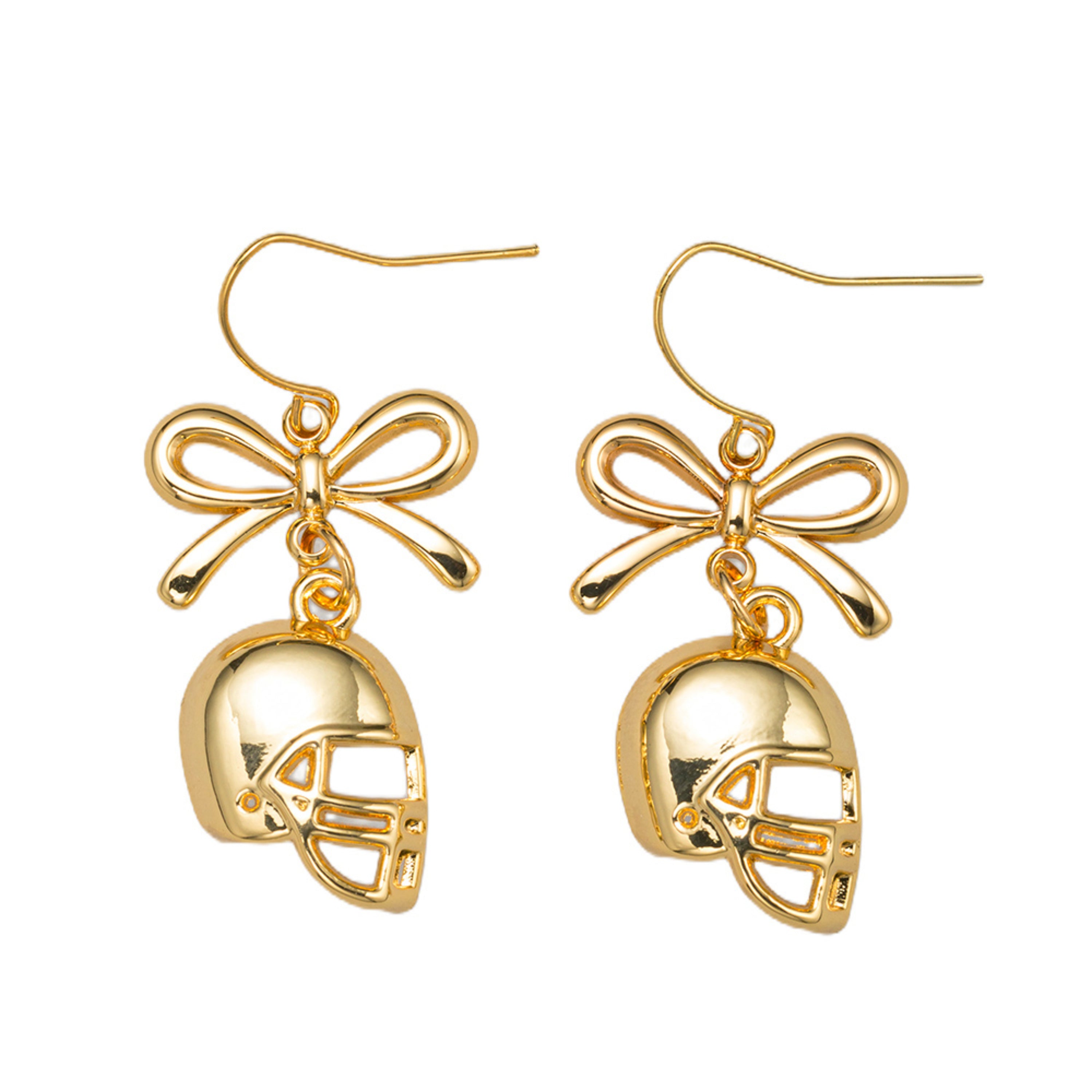 18K Gold Plated Bow Earring with Football Helmet