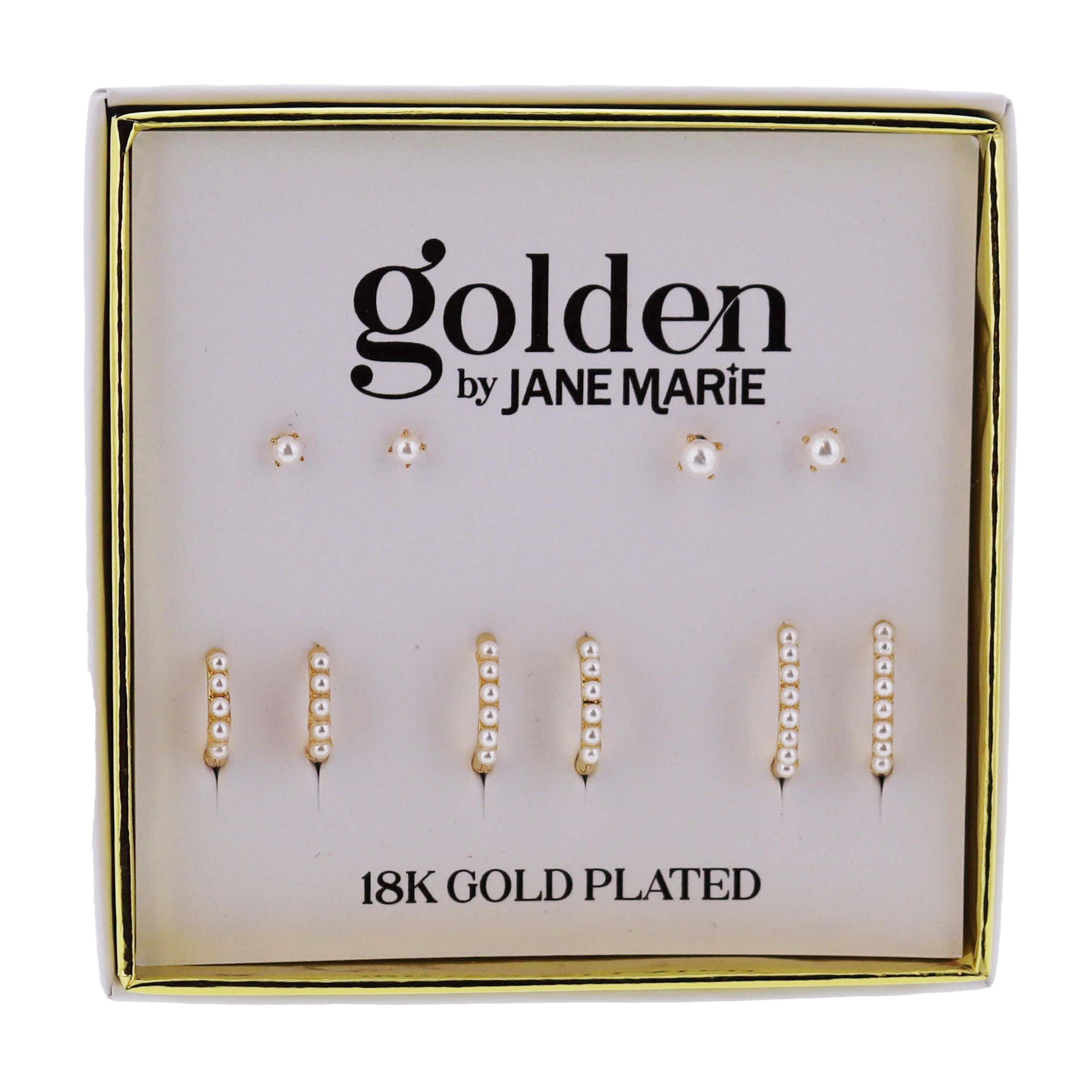 18K Gold Plated 2 Gold Circle Pearl Studs & 3 Gold Huggies with Pearls