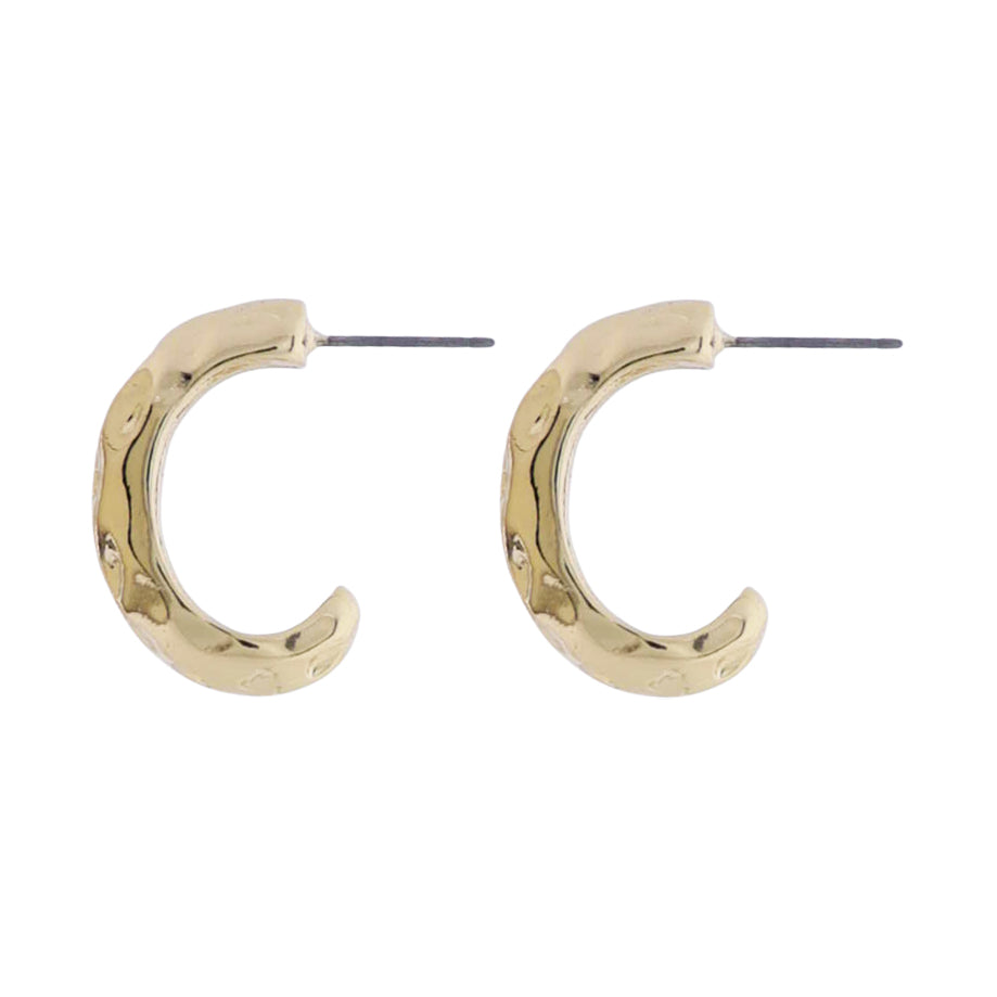 18k Gold Plated Gold Hammered Huggie Earring
